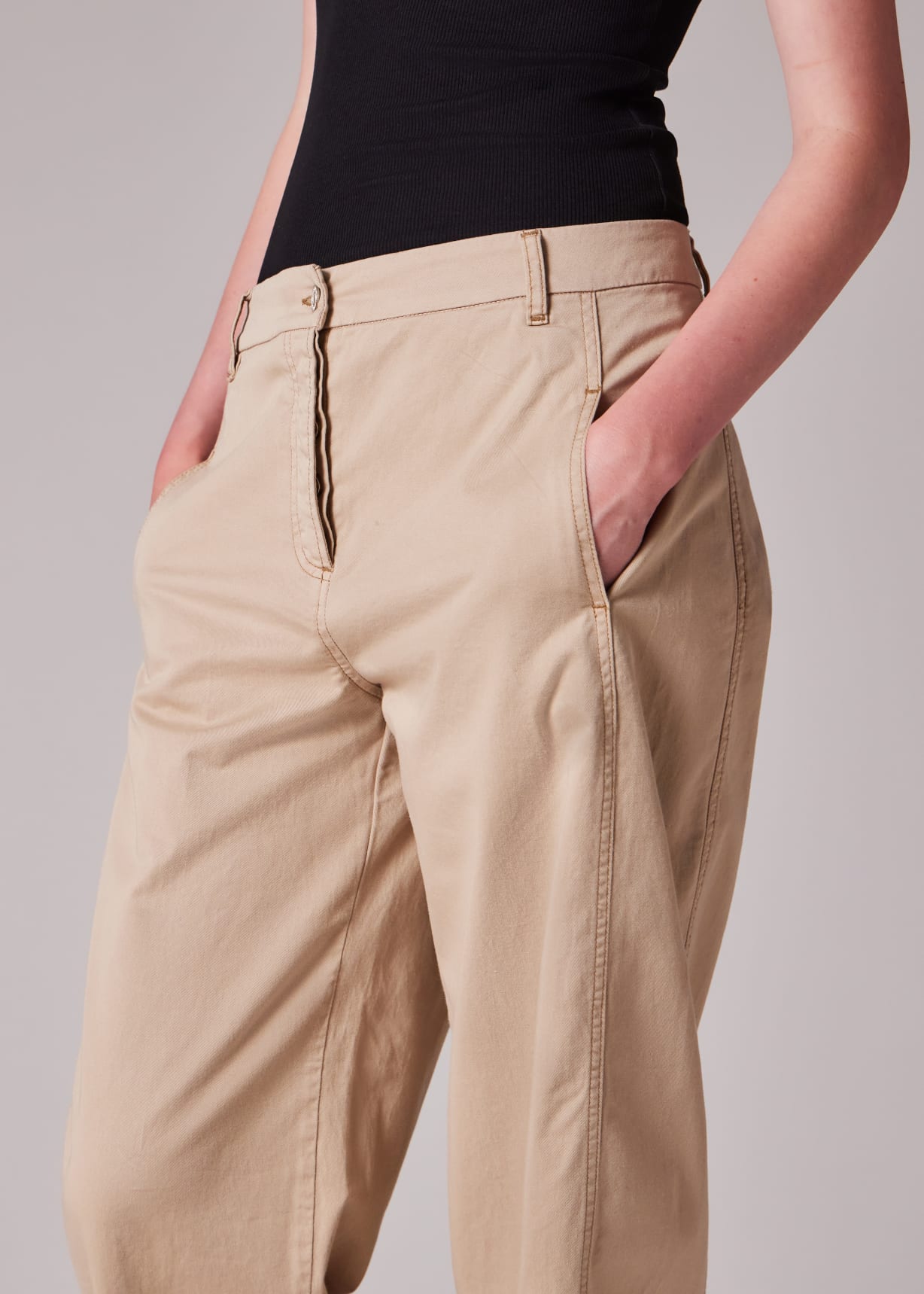 Women's Beige Loose Fit Trousers with Belt main image 1