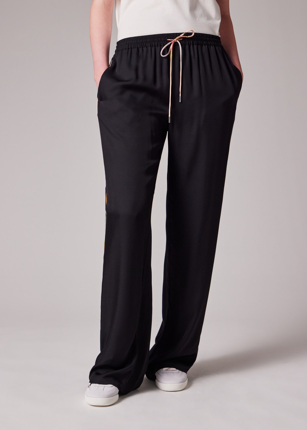 Women's Black Viscose 'Swirl' Drawstring Trousers
