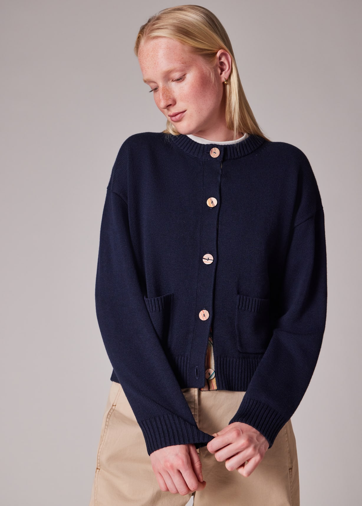 Paul smith コントラストカラーカーディガン　紺　L スムースカーデ Paul smith コントラストカラーカーディガン 紺 L スムース