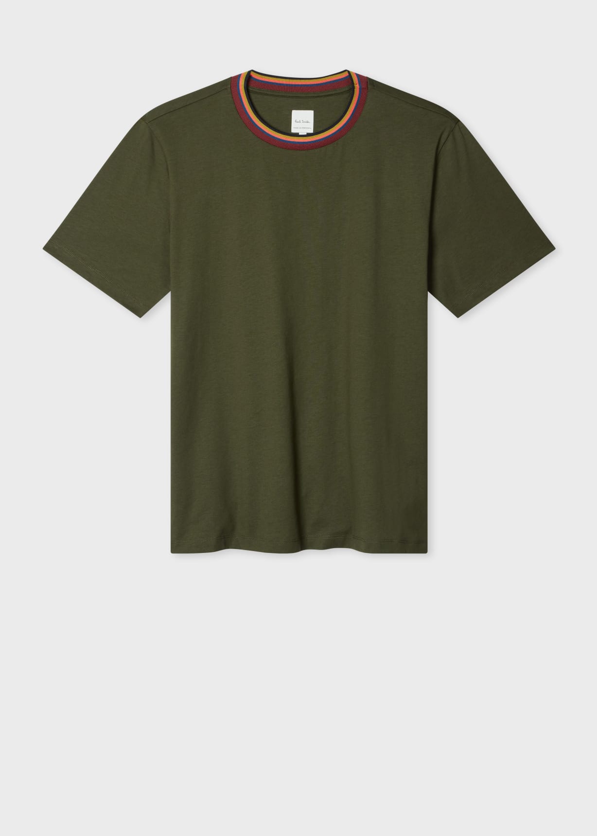 Men's Dark Green 'Artist Stripe' Collar Cotton T-Shirt