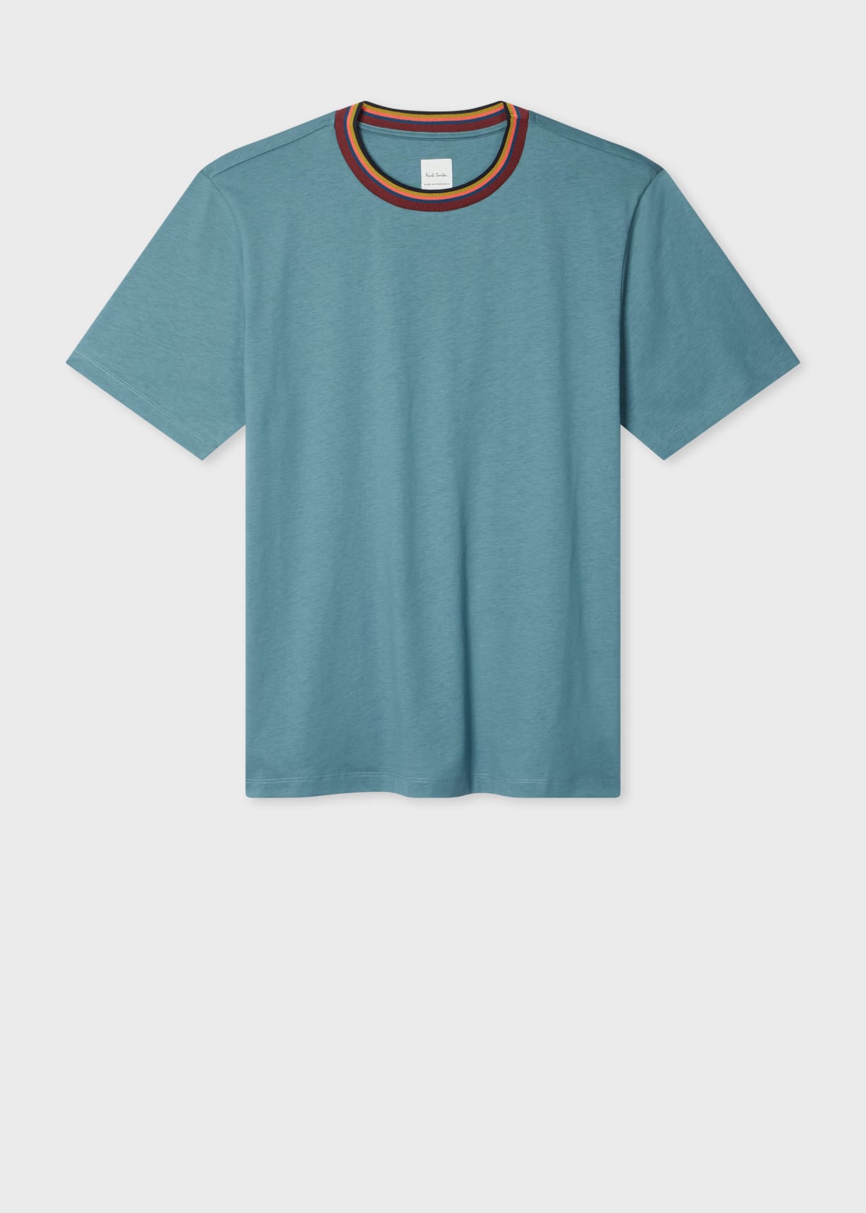 Men's Light Blue 'Artist Stripe' Collar Cotton T-Shirt