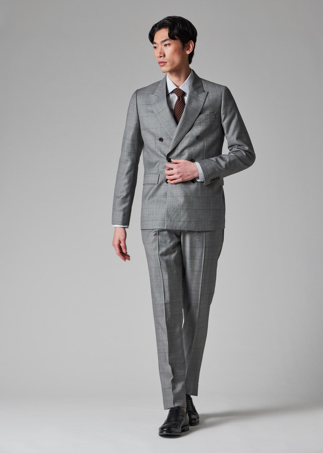 Men's Grey Windowpane Check Wool Double-Breasted Suit