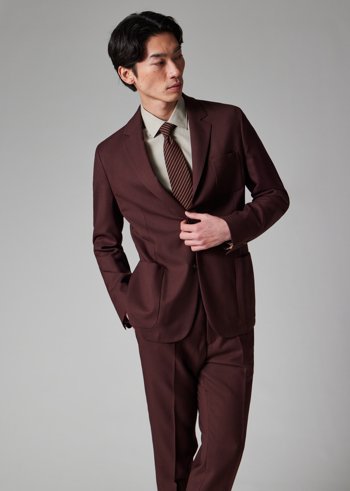 Men's Burgundy Solid Single Breasted Blazer