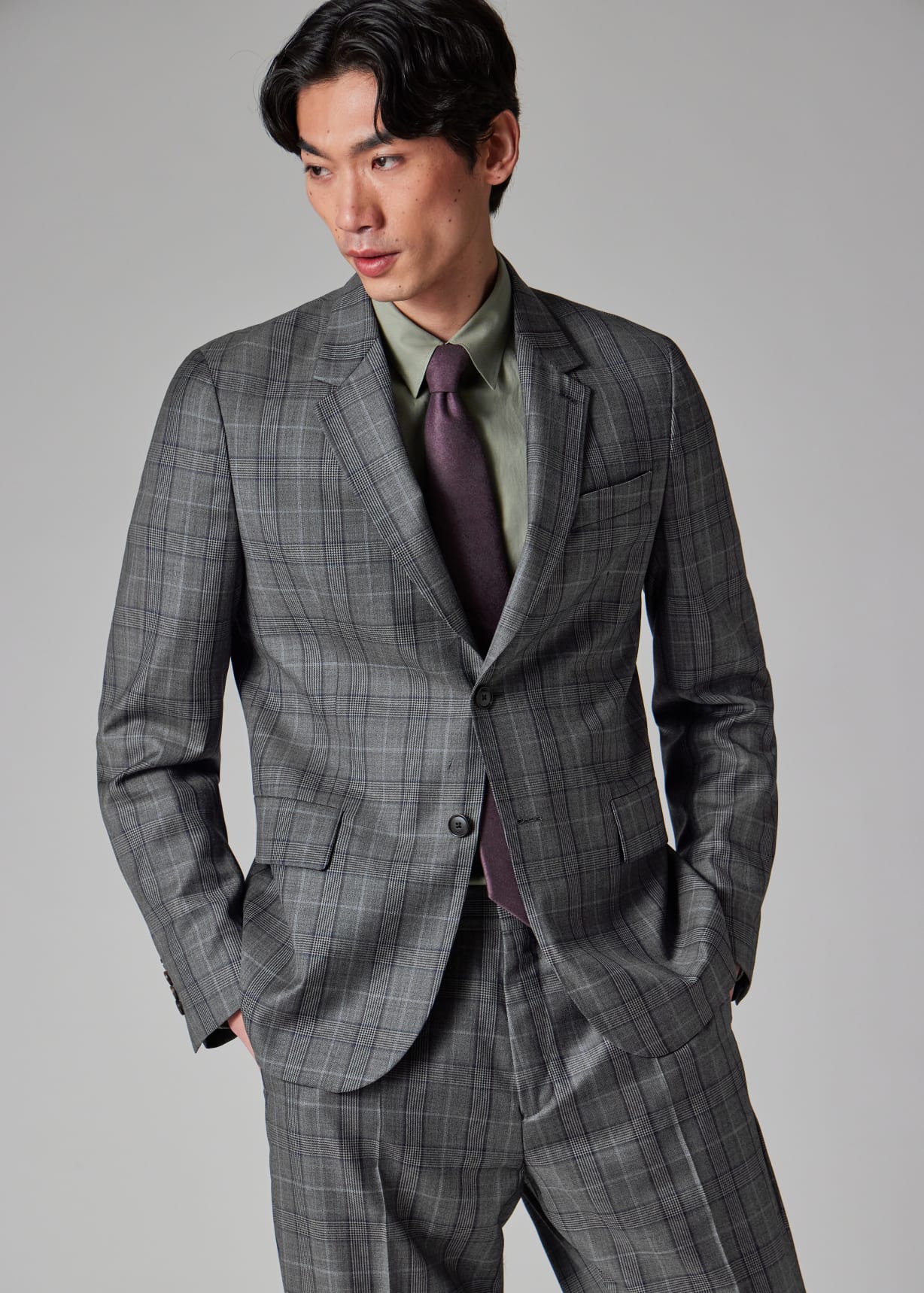 Grey Wool Check Buggy-Lined Blazer