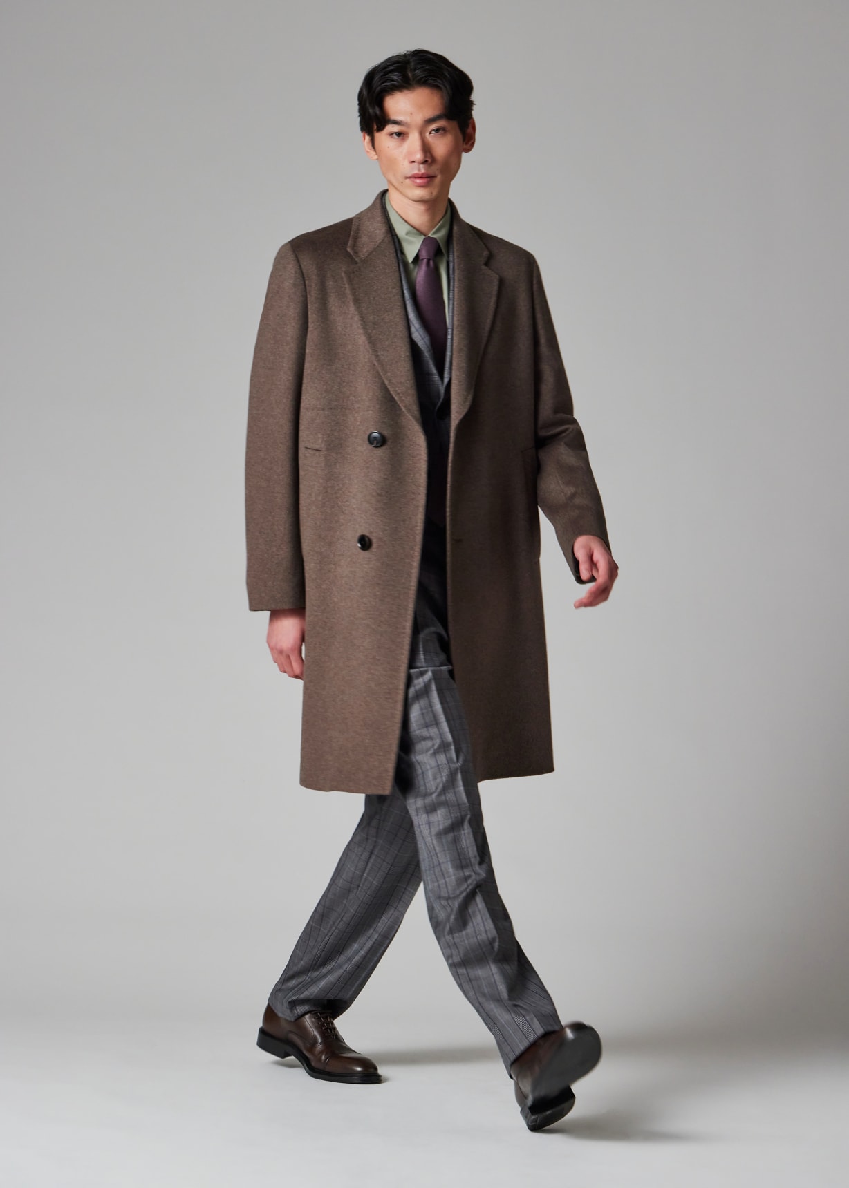 Men's Taupe Wool-Cashmere Overcoat