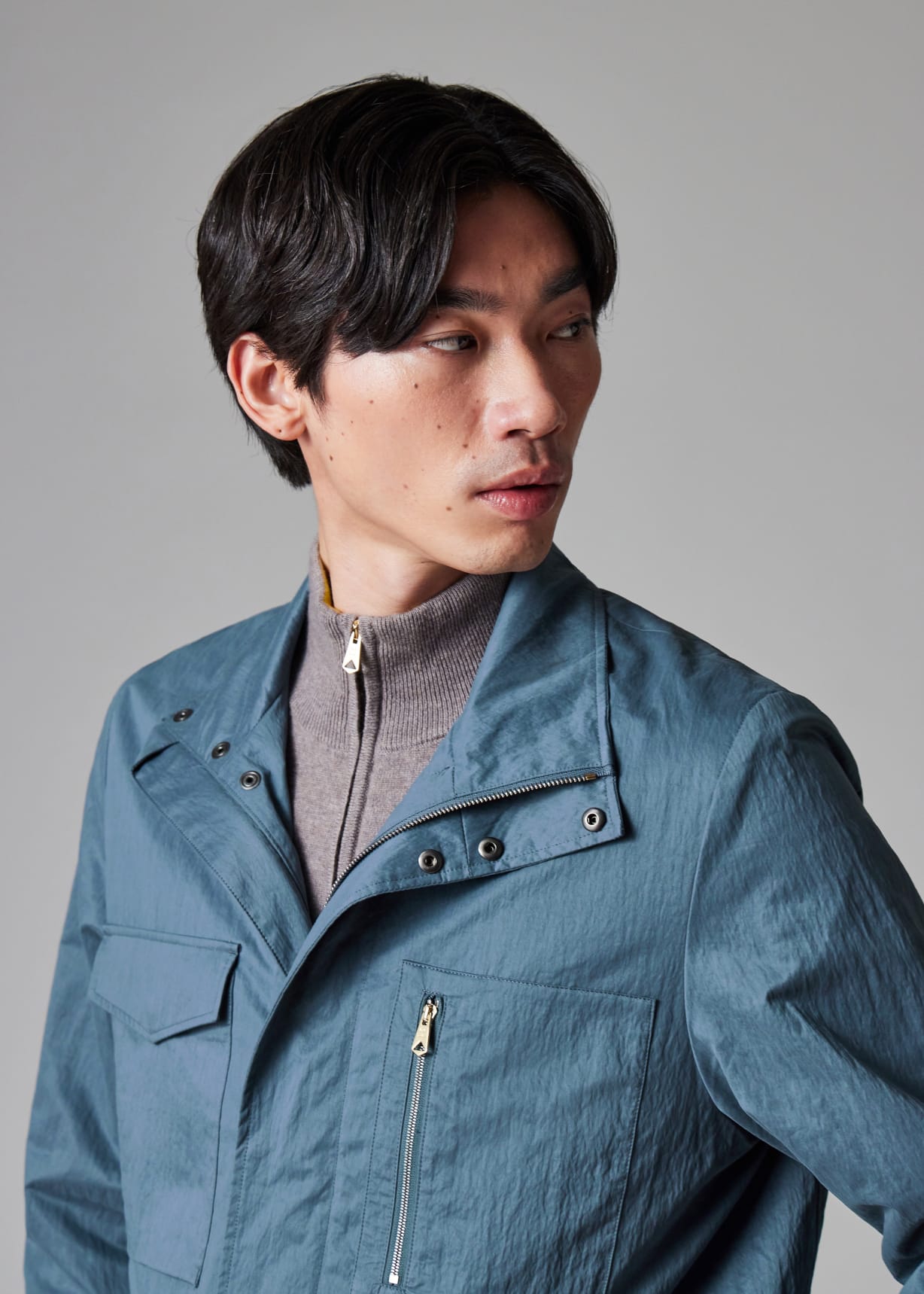 Men's Light Blue Nylon-Blend Water Resistant Field Jacket