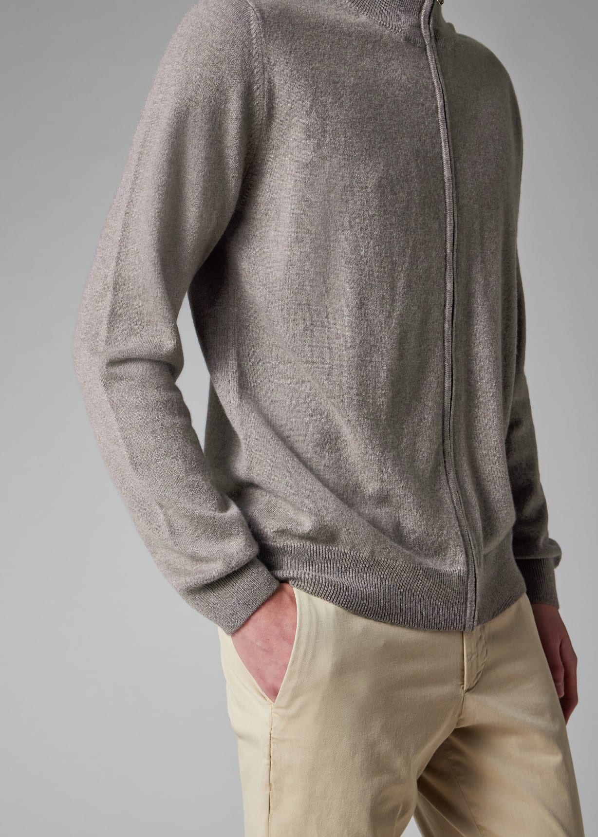 Men's Oatmeal Cashmere Full-Zip Cardigan