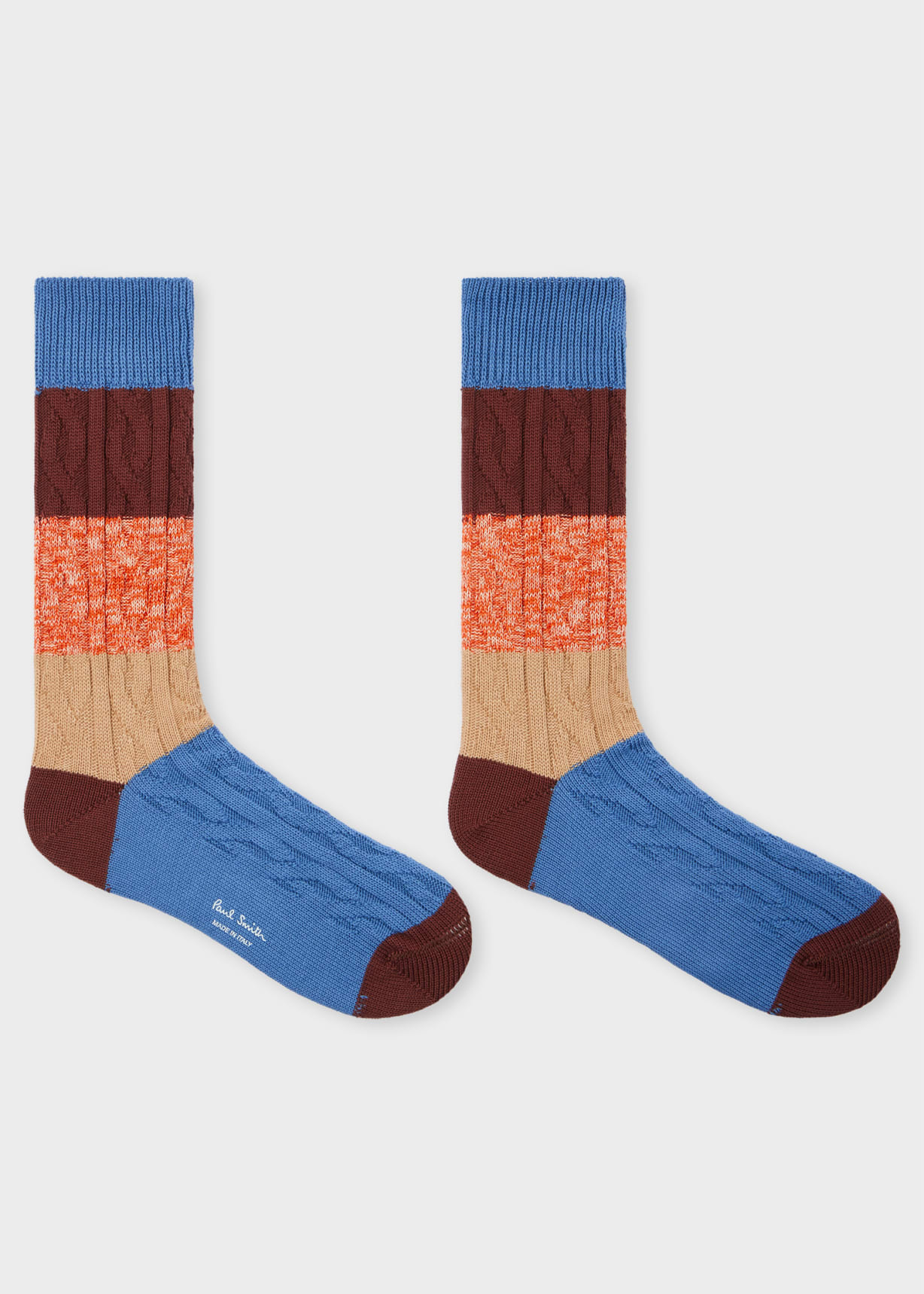 Blue Cable Knit Block Stripe Socks