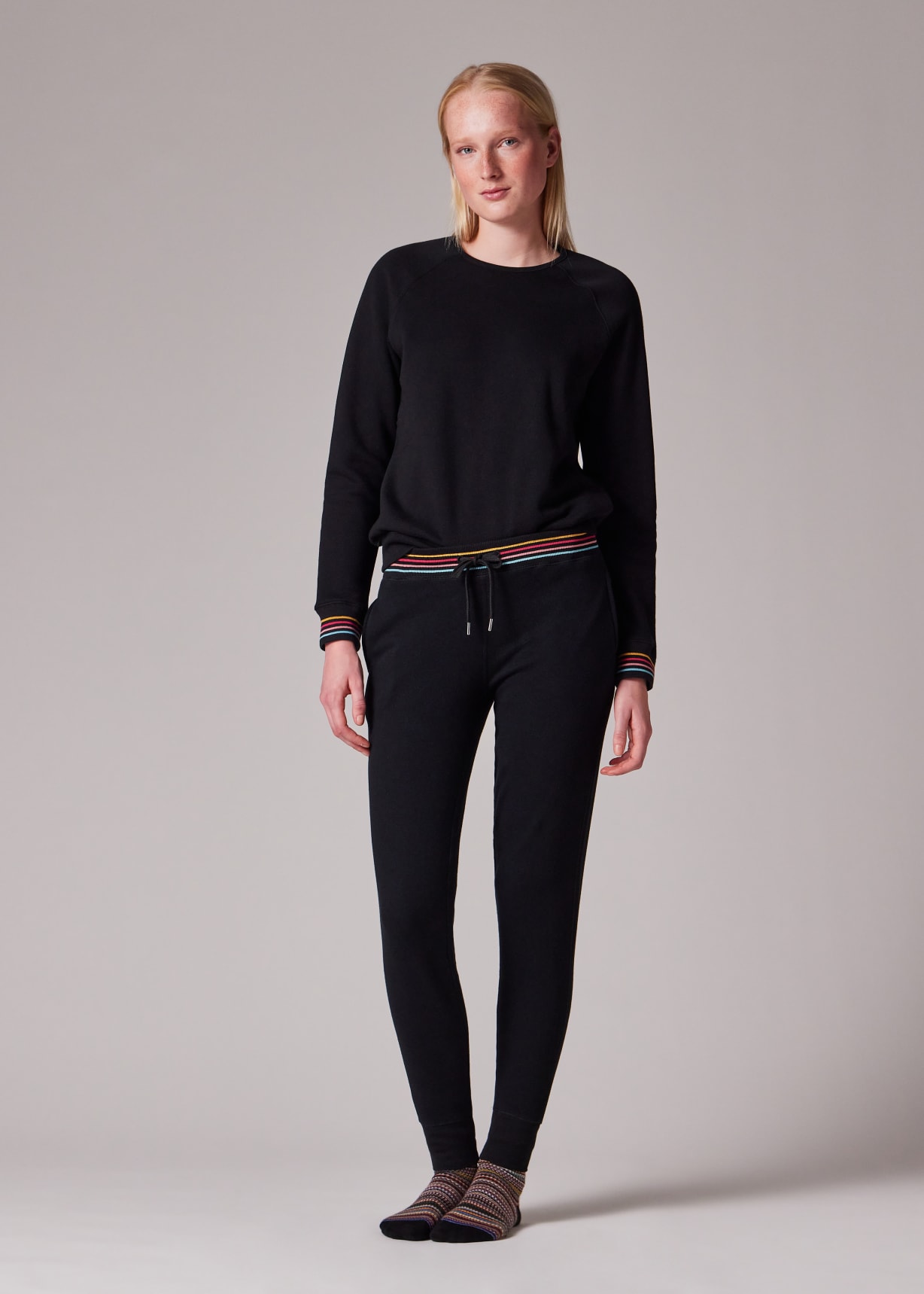 パンツ PS PAUL SMITH Woman Pants Black W2R265TEJ21169 79 Women's Black Lounge Sweatpants With 'Swirl' Trims