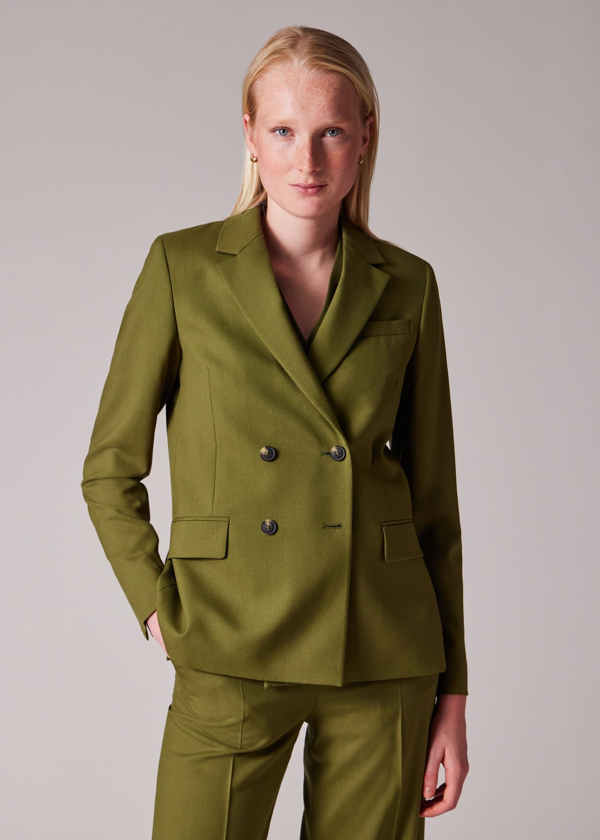 Women's Olive Green Wool Double-Breasted Blazer