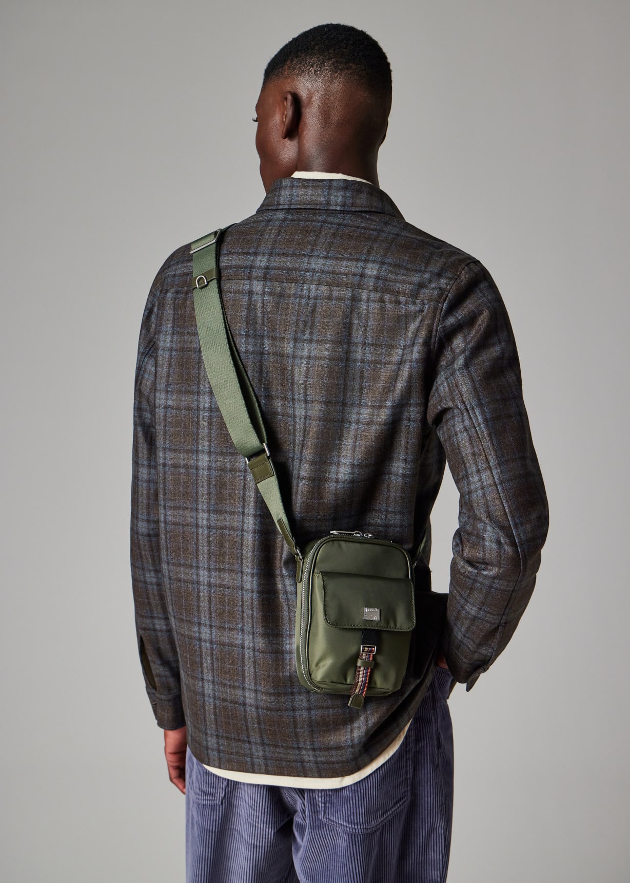 美品 Paul Smith NYLON ONE SHOULDER BAG Men's Khaki Recycled Nylon 'Signature Stripe' Small Flight Bag