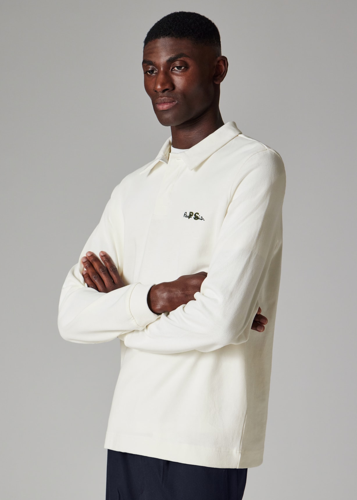 White Cotton Logo Long-Sleeve Polo Shirt