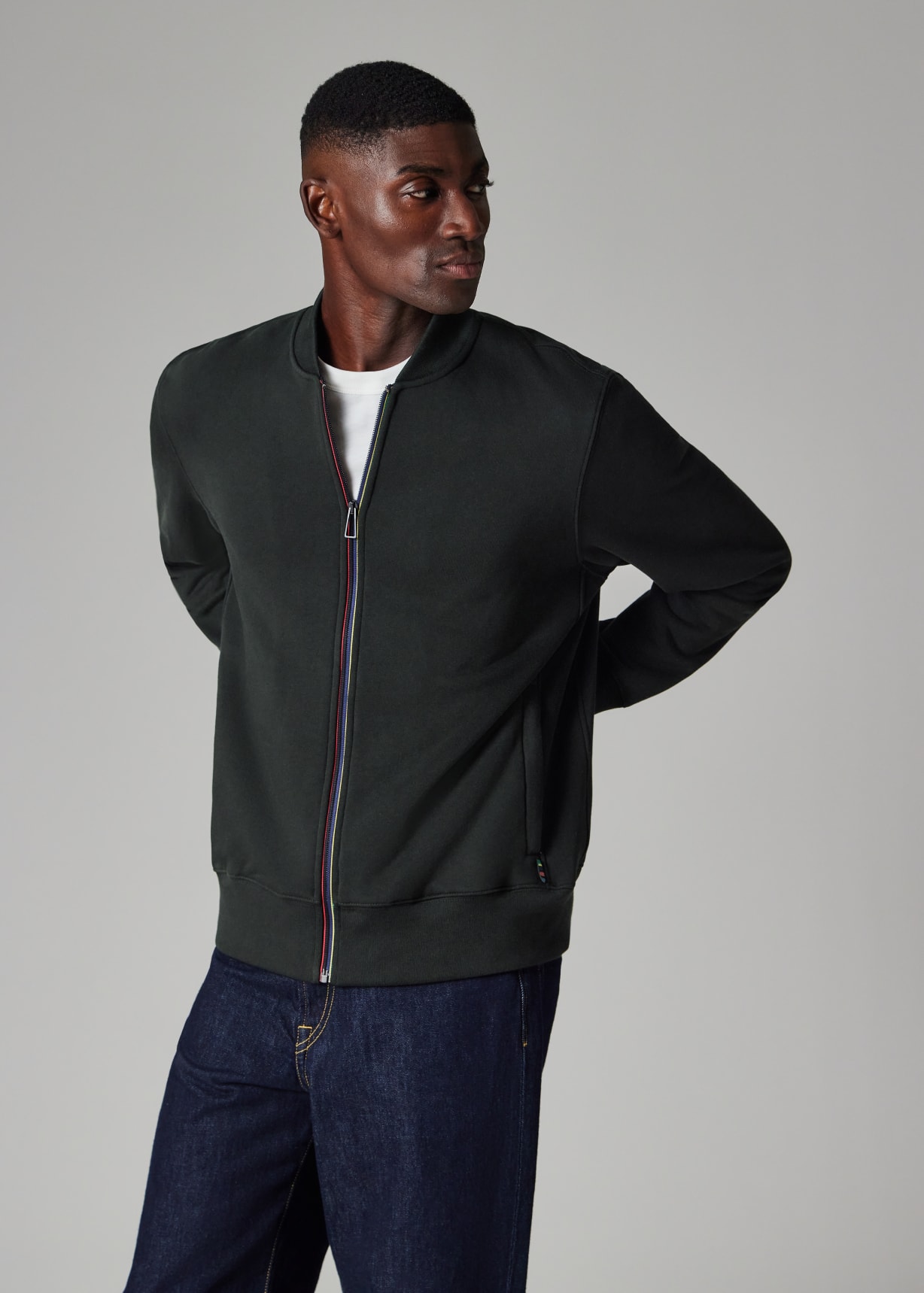 Men's Black 'Sports Stripe' Jersey Bomber Jacket