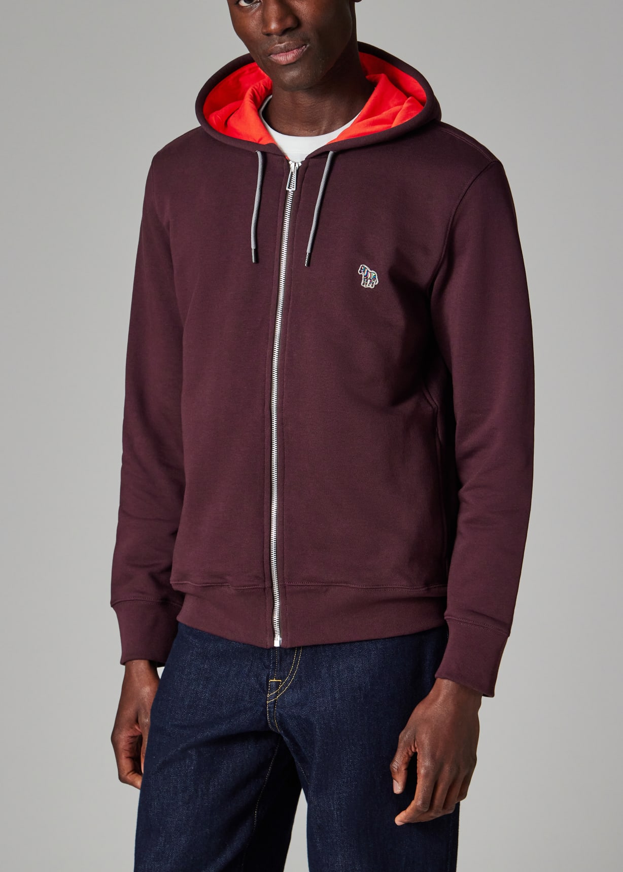 Damson Cotton Zip-Front Zebra Logo Hoodie