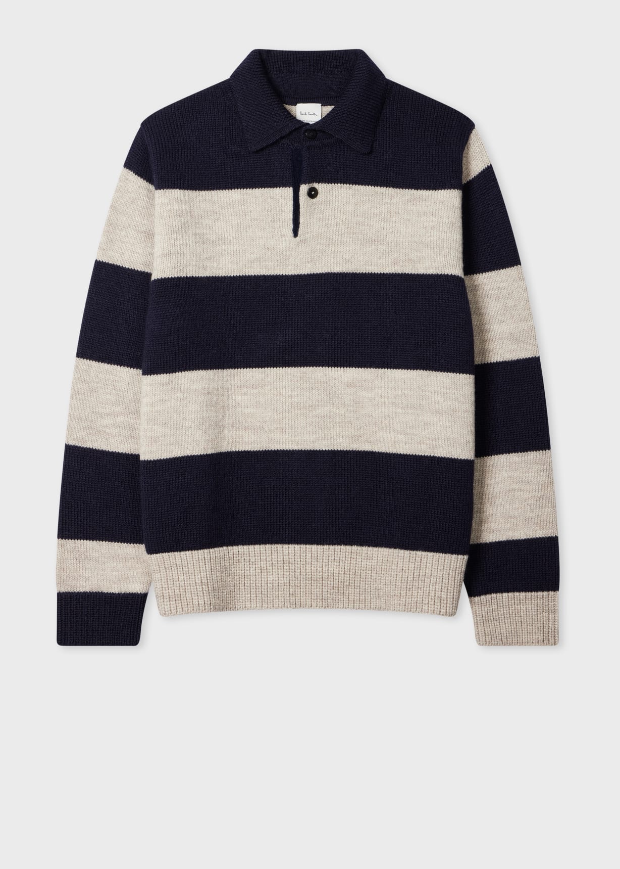 Men's Navy Block Stripe Knitted Polo Sweater