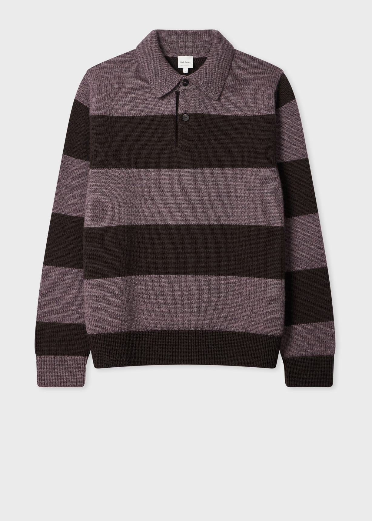Paul Smith Wool×Cotton×Acrylic Knit Men's Mauve Block Stripe Knitted Polo Sweater
