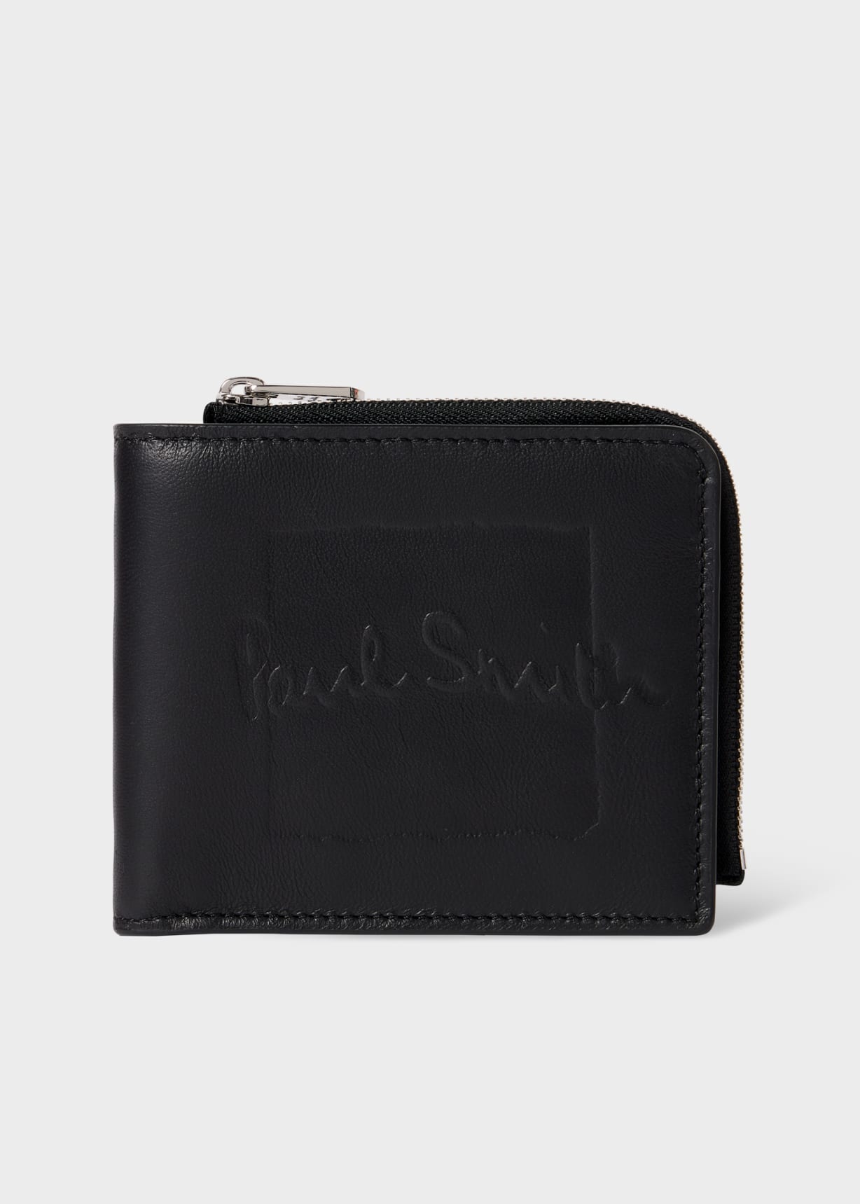 Men's Black Embossed Logo Zip Wallet