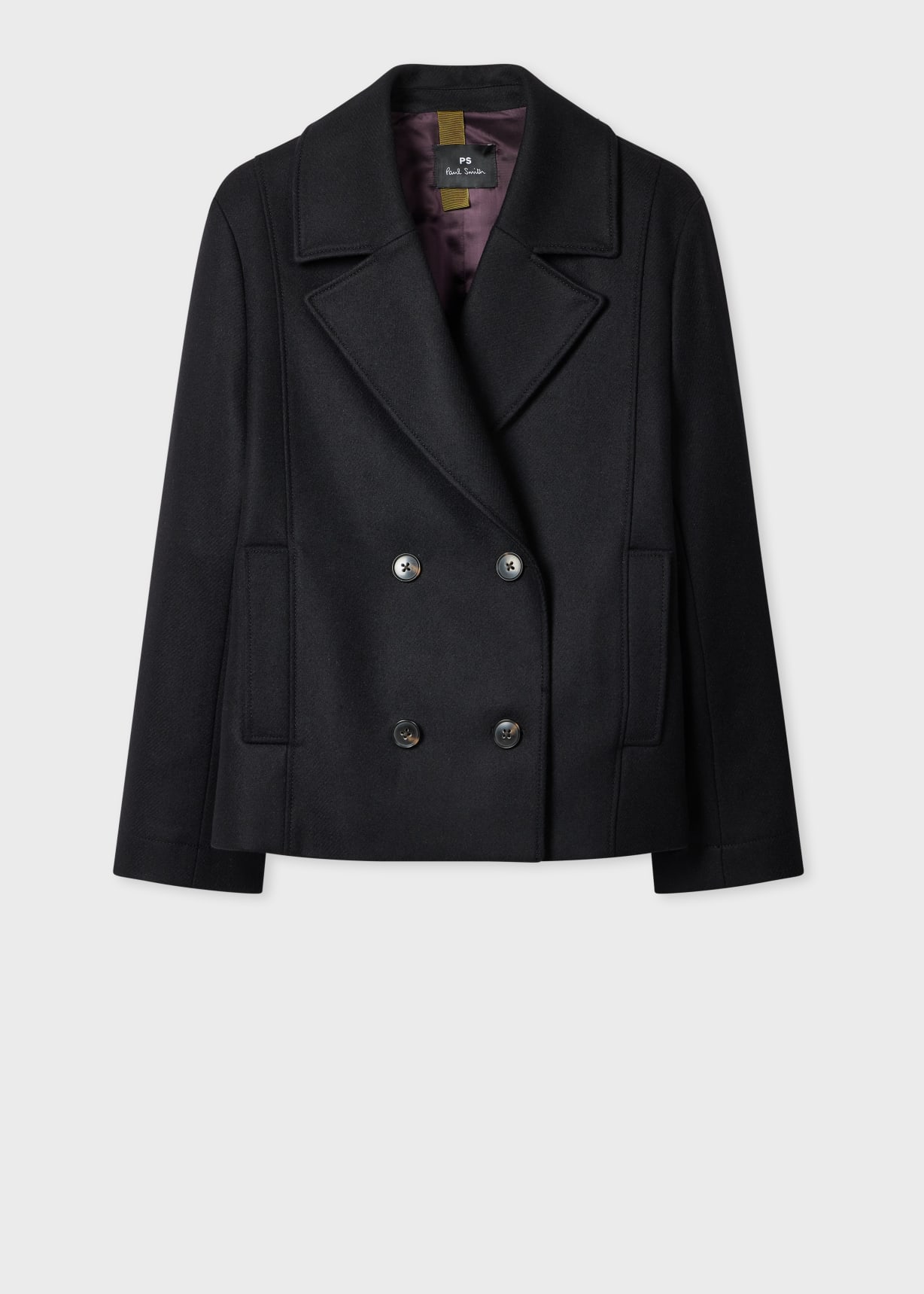 Women's Black Wool-Cashmere Blend Short Pea Coat