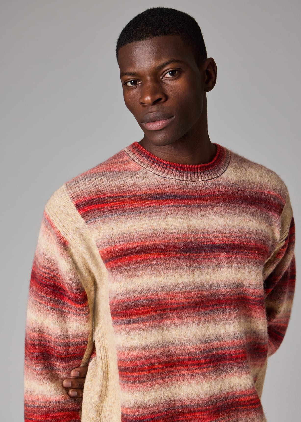 Men's Red Wool and Alpaca-Blend Ombre Stripe Sweater