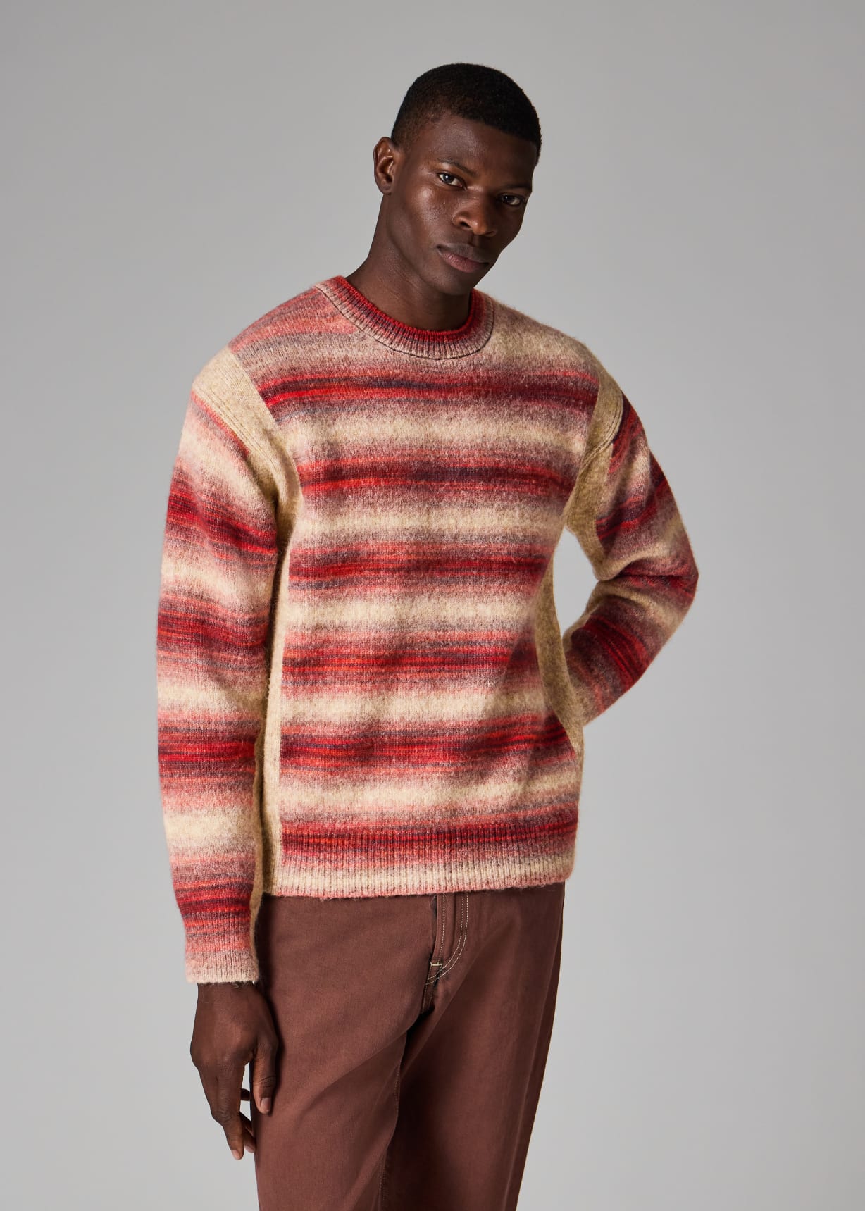 Men's Red Wool and Alpaca-Blend Ombre Stripe Sweater
