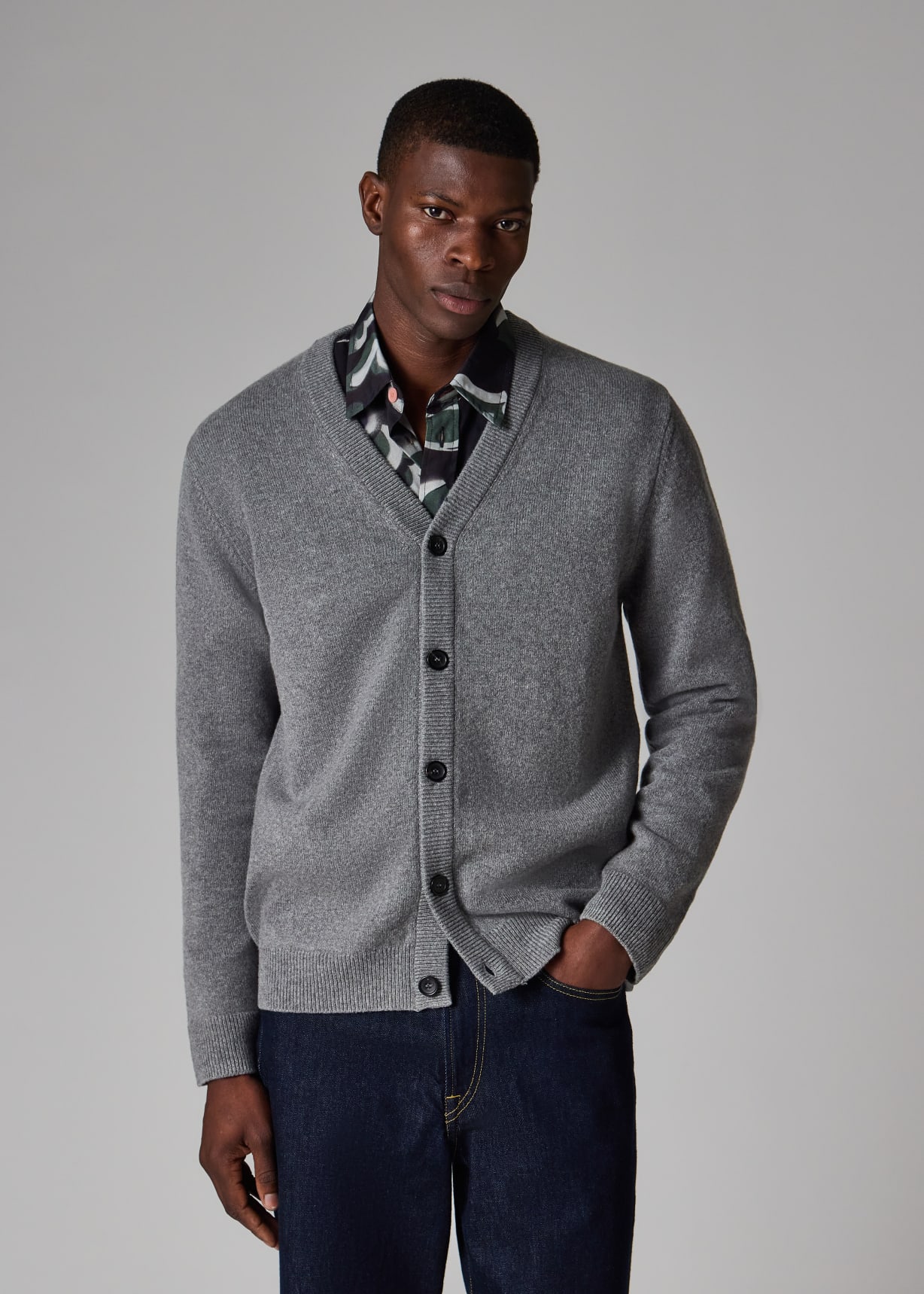 Men's Grey Merino Wool Cardigan