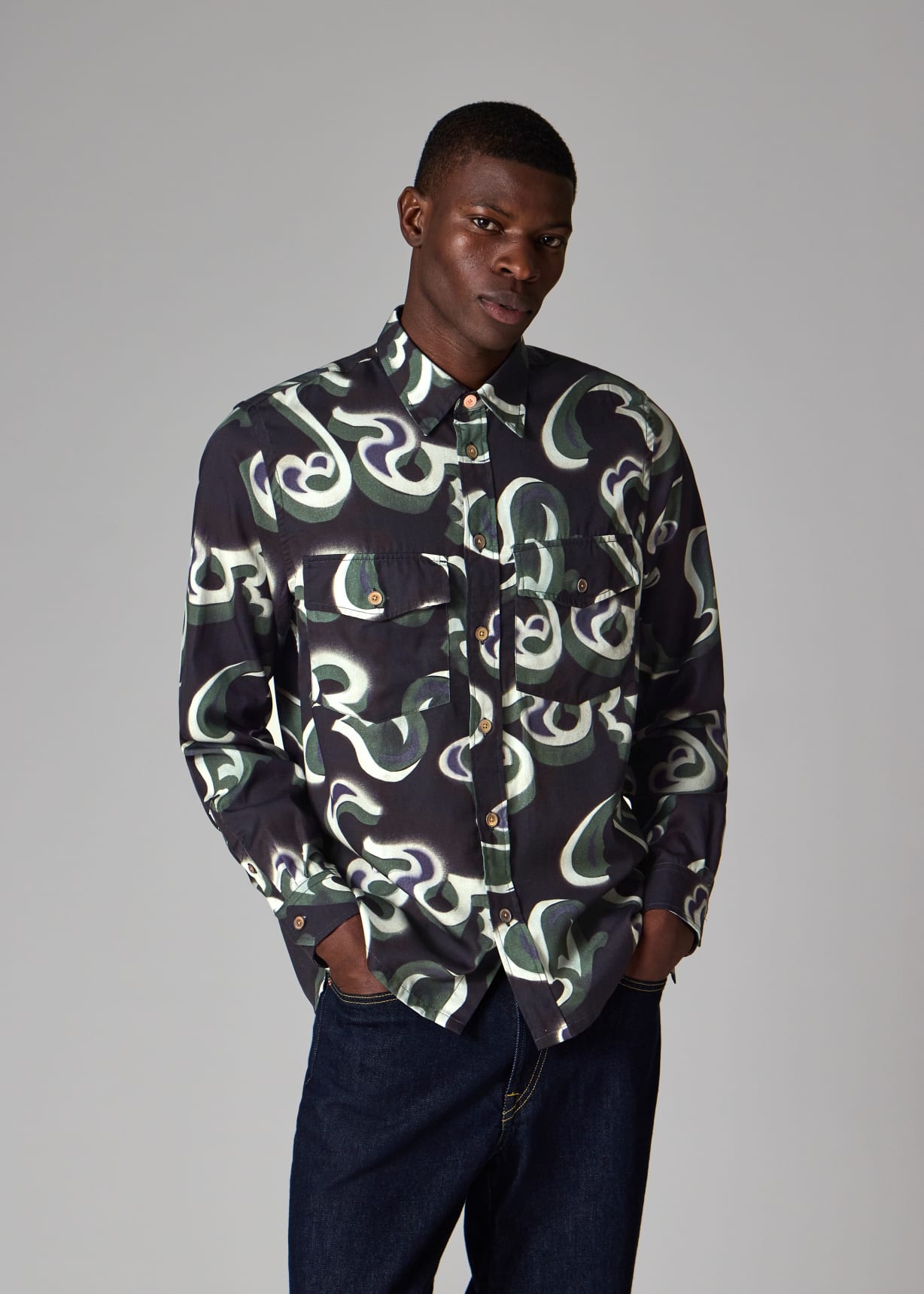 Men's Black 'Waltzer' Lyocell-Cotton Long Sleeve Shirt