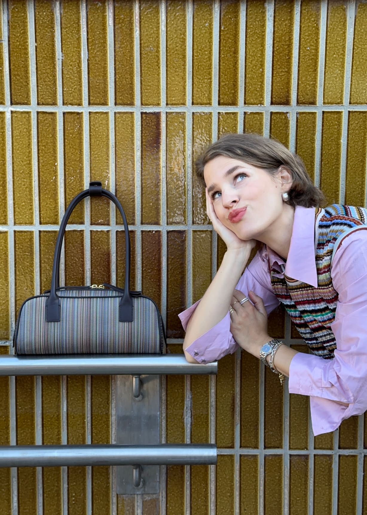 バッグ PaulSmith leather canvas shoulder bag Women's 'Signature Stripe' Coated Canvas Top Handle Shoulder Bag