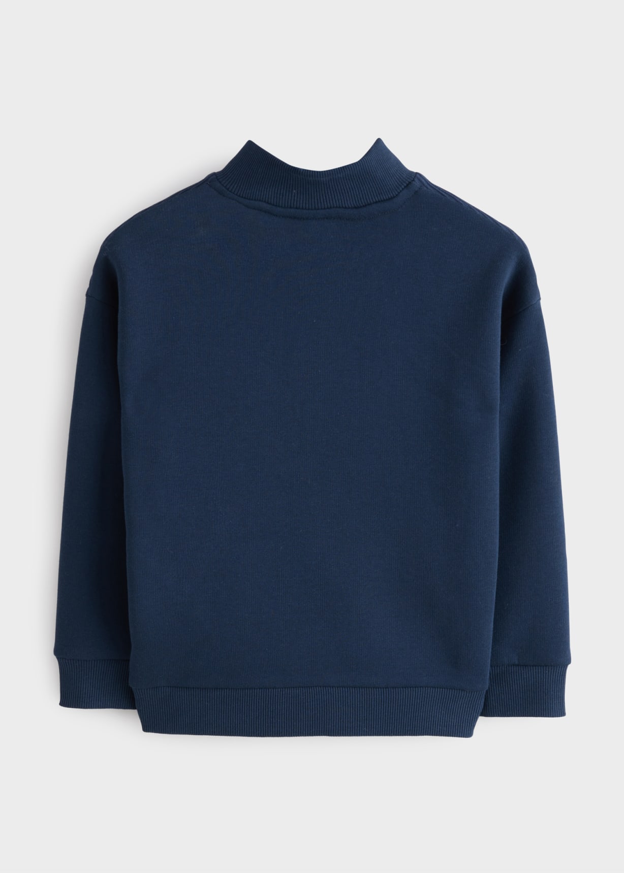 3-12 Years Navy Zebra Logo Textured Zip-Neck Sweatshirt