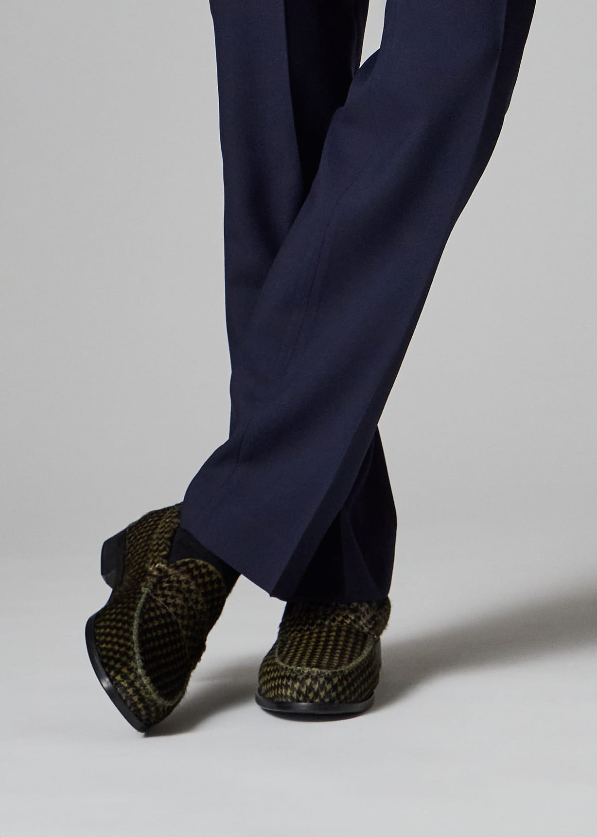 Men's Green Houndstooth 'Lido' Pony Skin Loafers