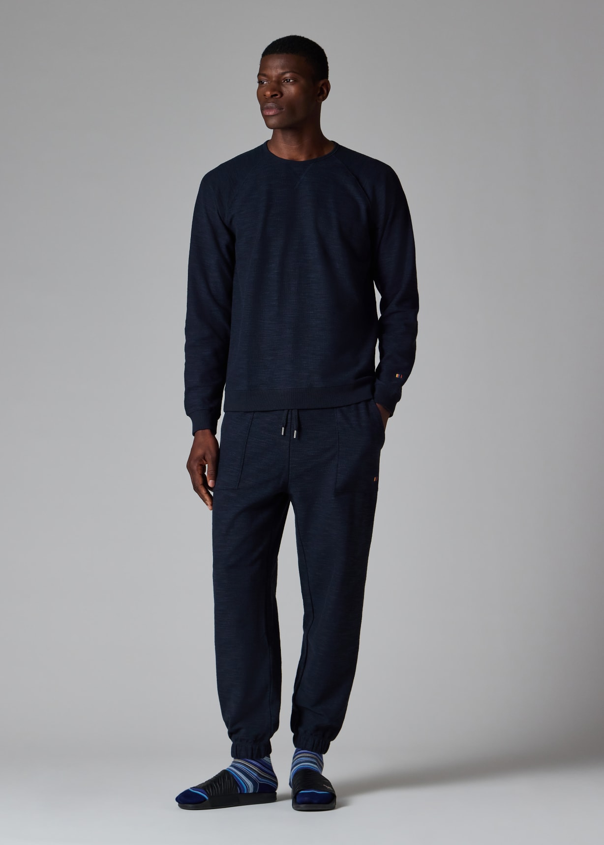 Navy Blue Cotton-Blend Lounge Pants