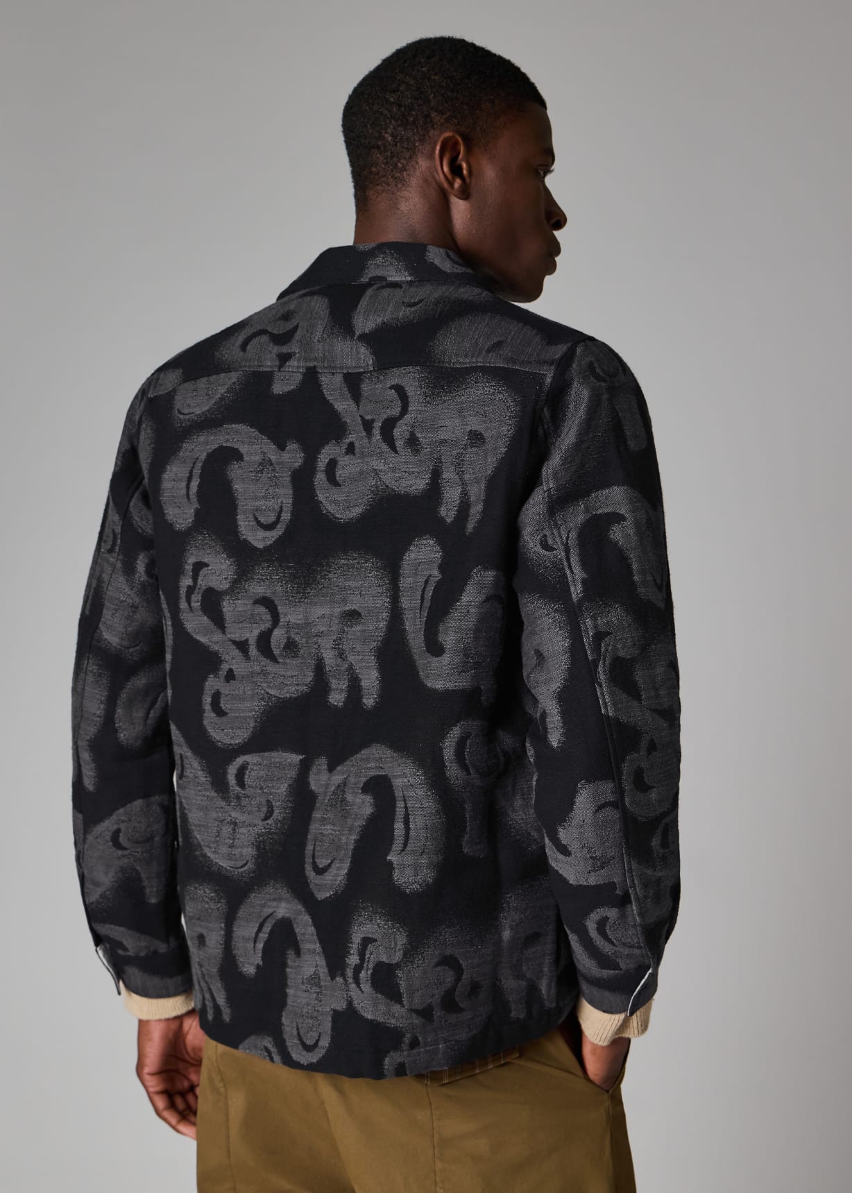 Men's Black 'Waltzer' Jacquard Cotton-Blend Shirt Jacket