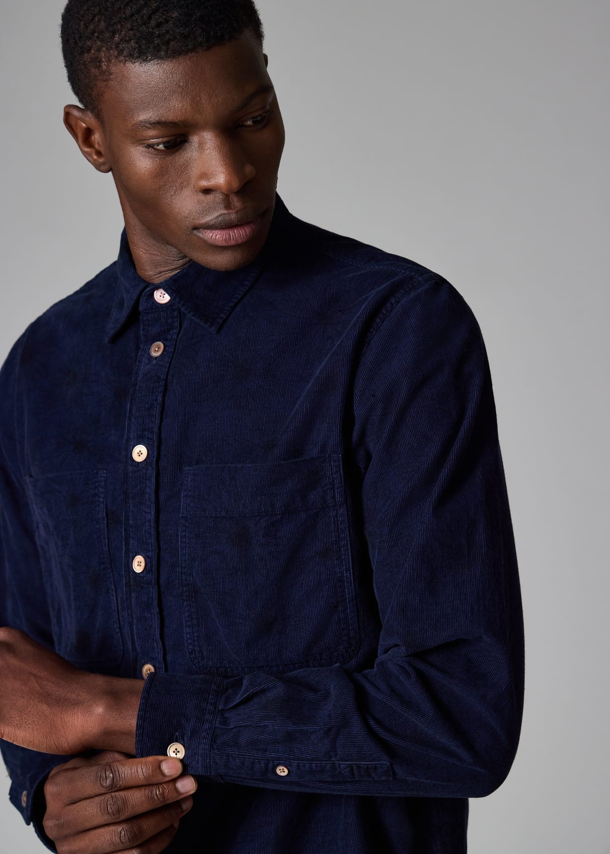 Men's Navy Floral Overdye Print Corduroy Shirt