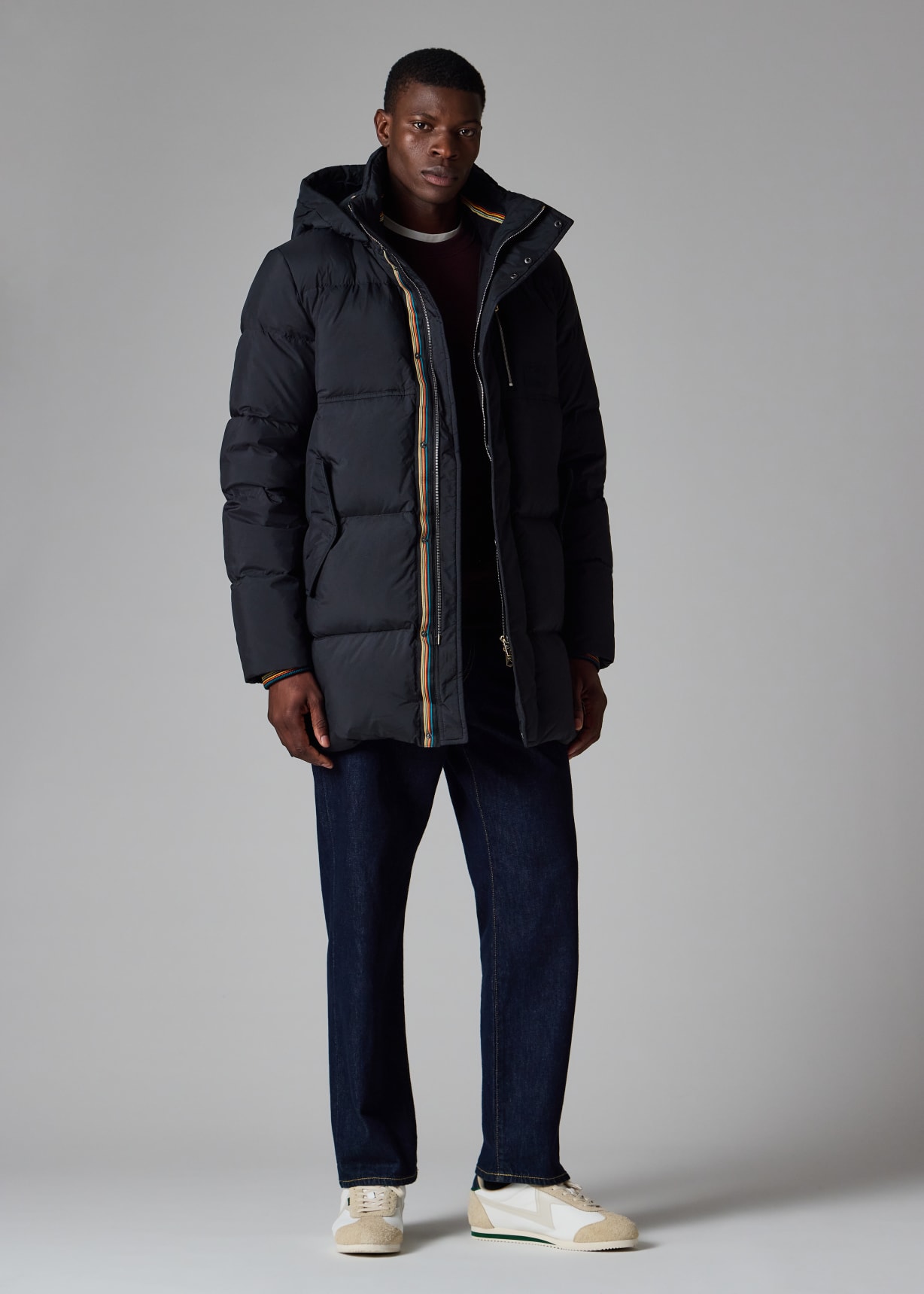 Men's Black Water Repellent Mid-Length Down Coat