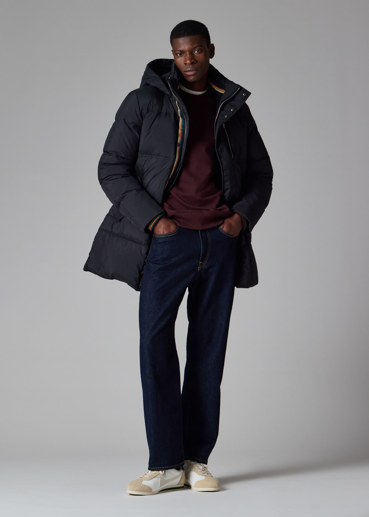 Men's Black Water Repellent Mid-Length Down Coat