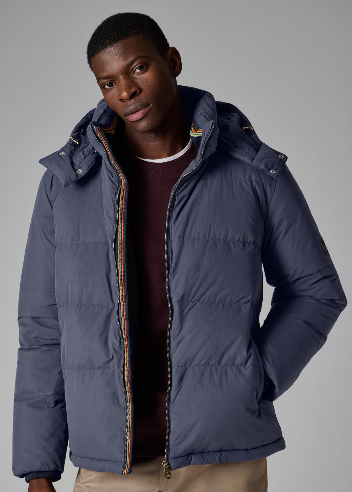 Men's Navy Down Jacket with Detachable Hood