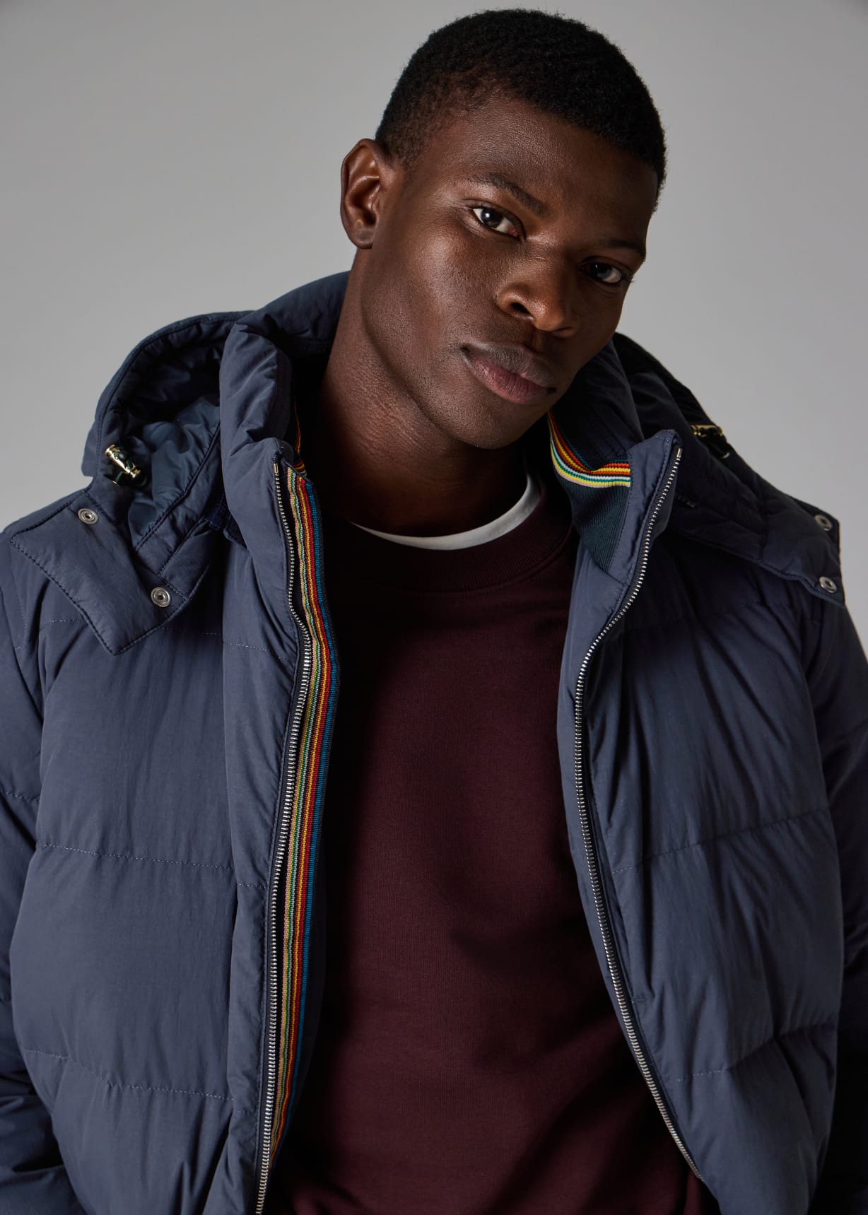 Men's Navy Down Jacket with Detachable Hood
