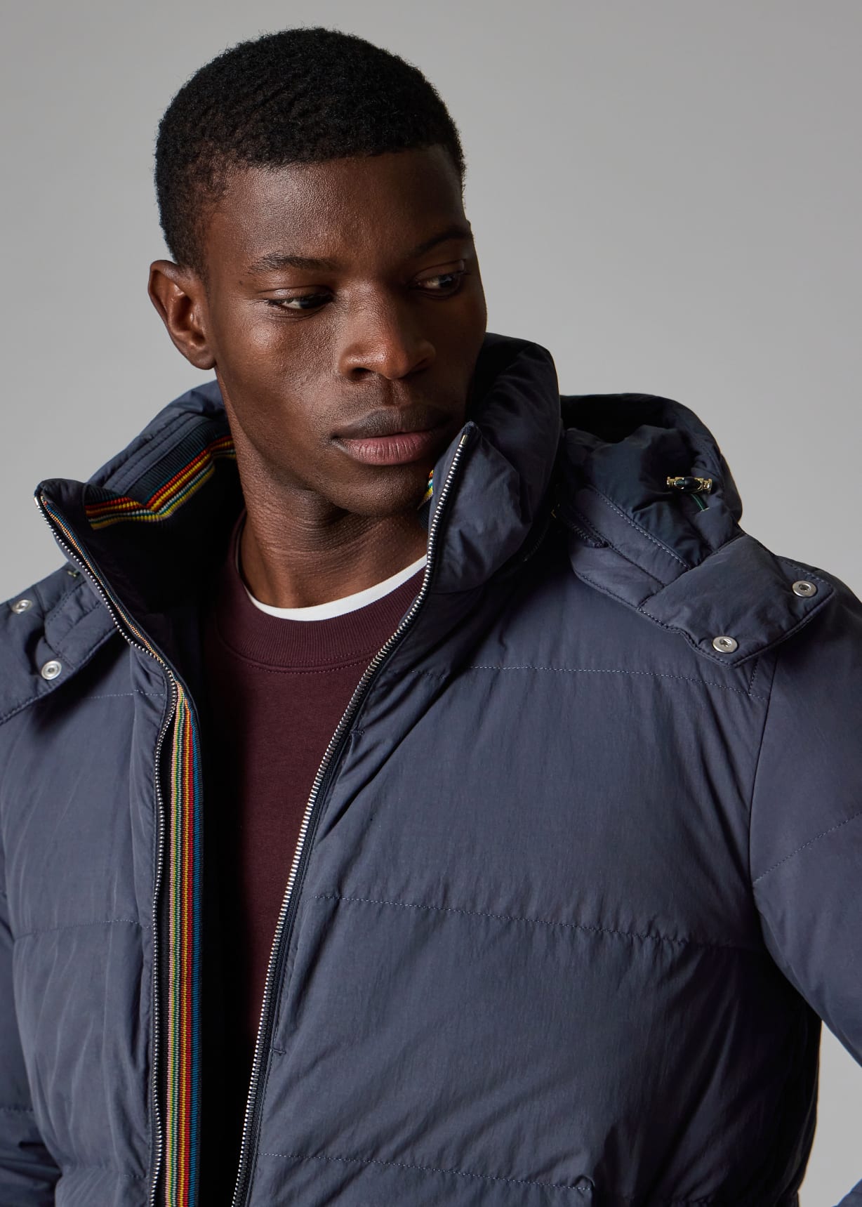 Men's Navy Down Jacket with Detachable Hood