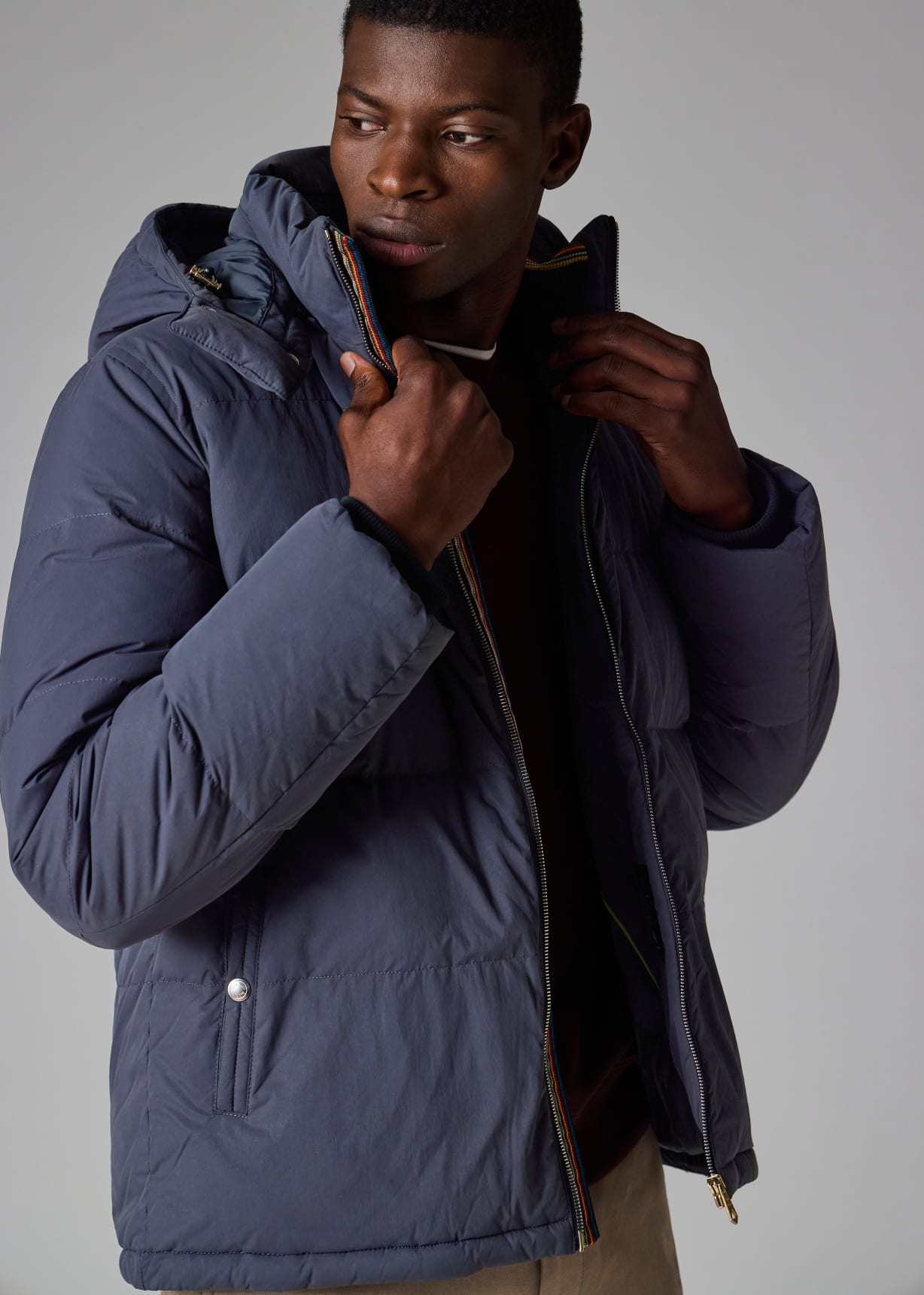 Men's Navy Down Jacket with Detachable Hood