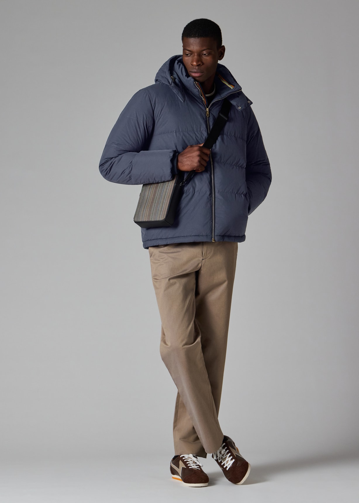 Men's Navy Down Jacket with Detachable Hood