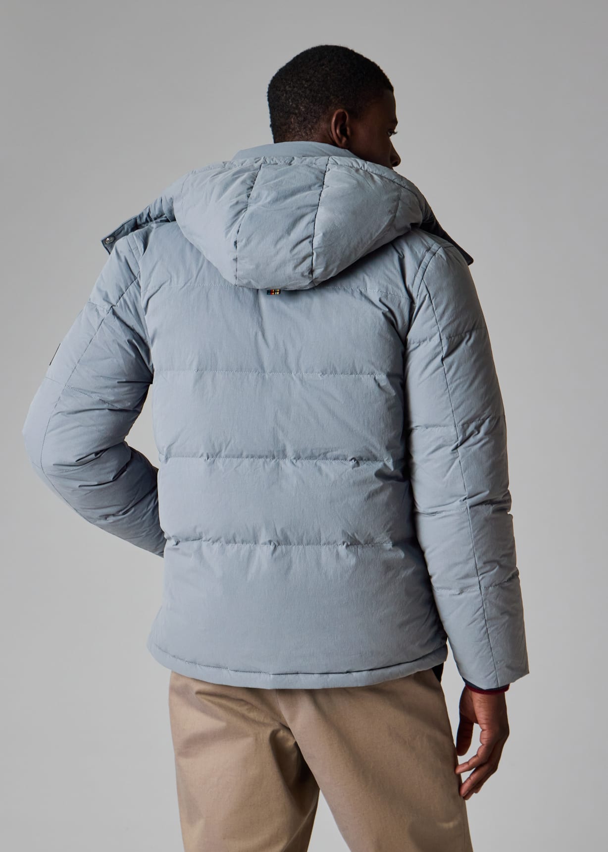 Men's Light Blue Down Jacket with Detachable Hood
