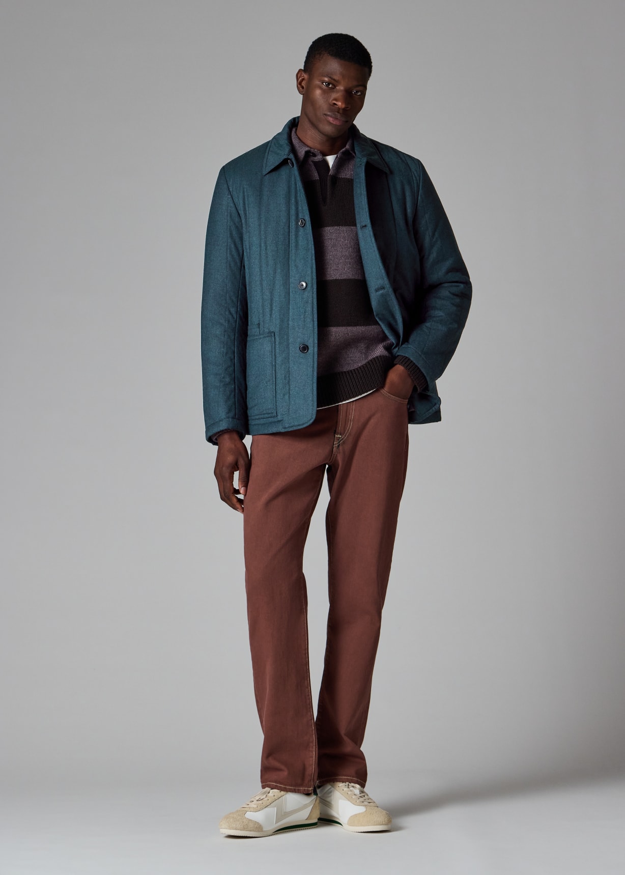 Men's Blue Overdyed Wool-Cashmere Flannel Quilted Jacket