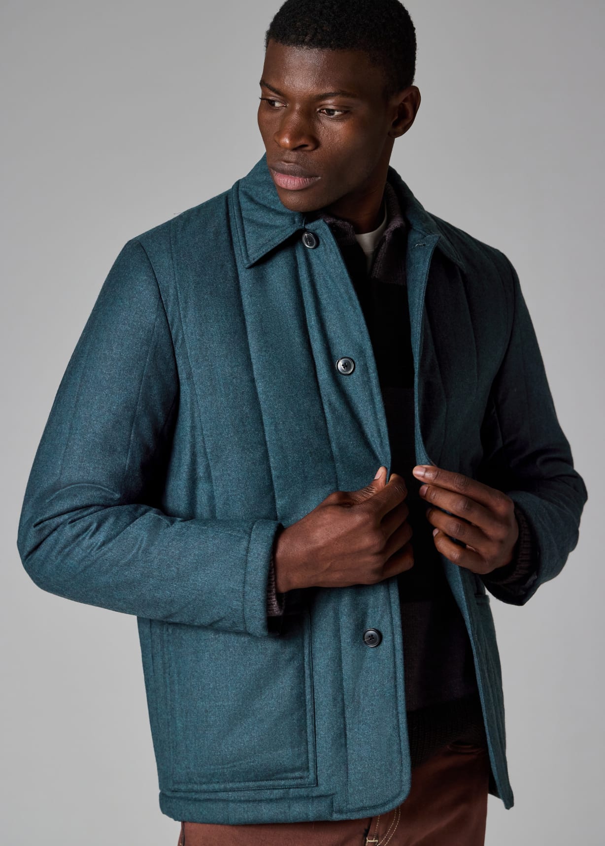 Men's Blue Overdyed Wool-Cashmere Flannel Quilted Jacket