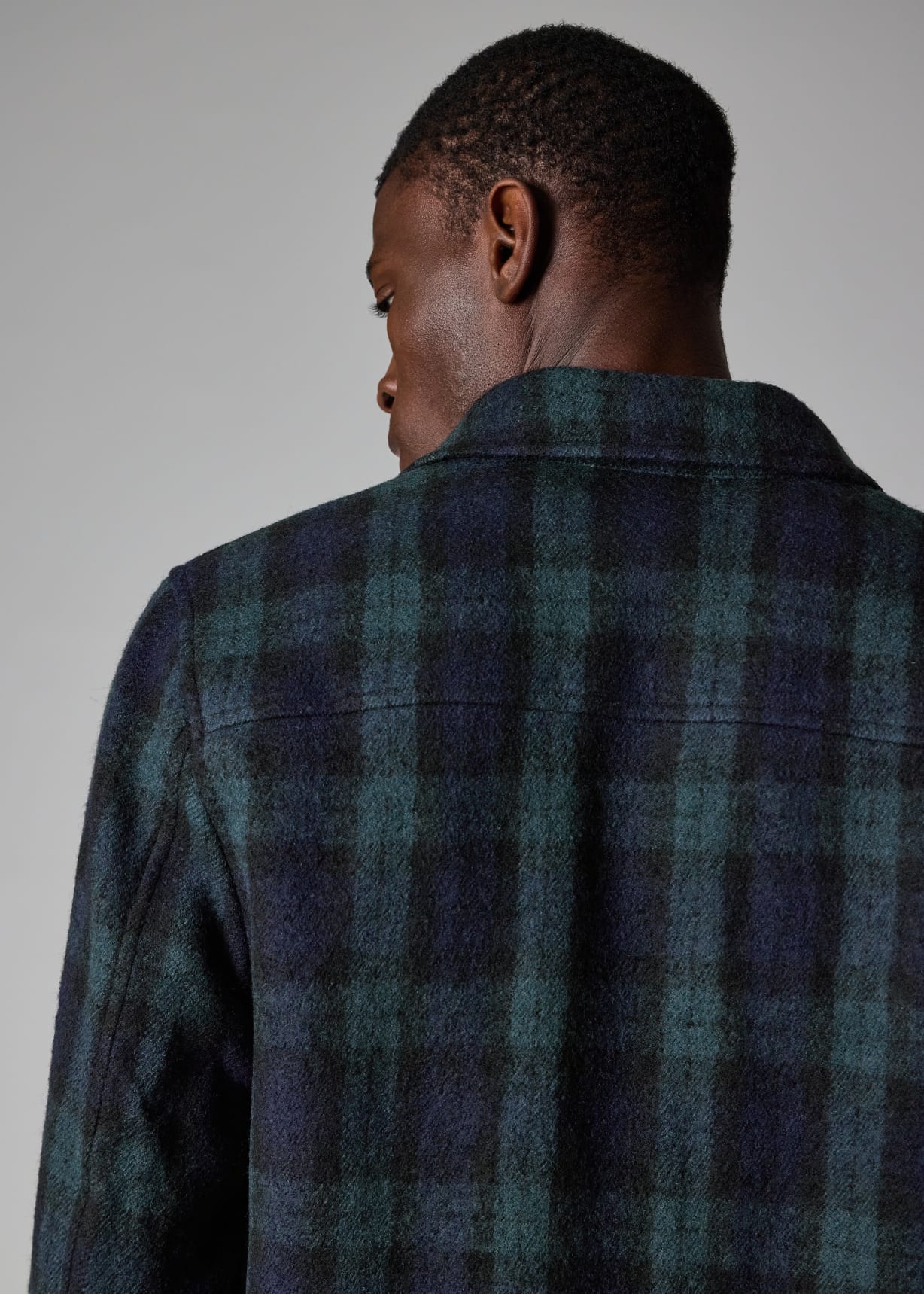 Men's Navy and Green Check Wool Work Jacket