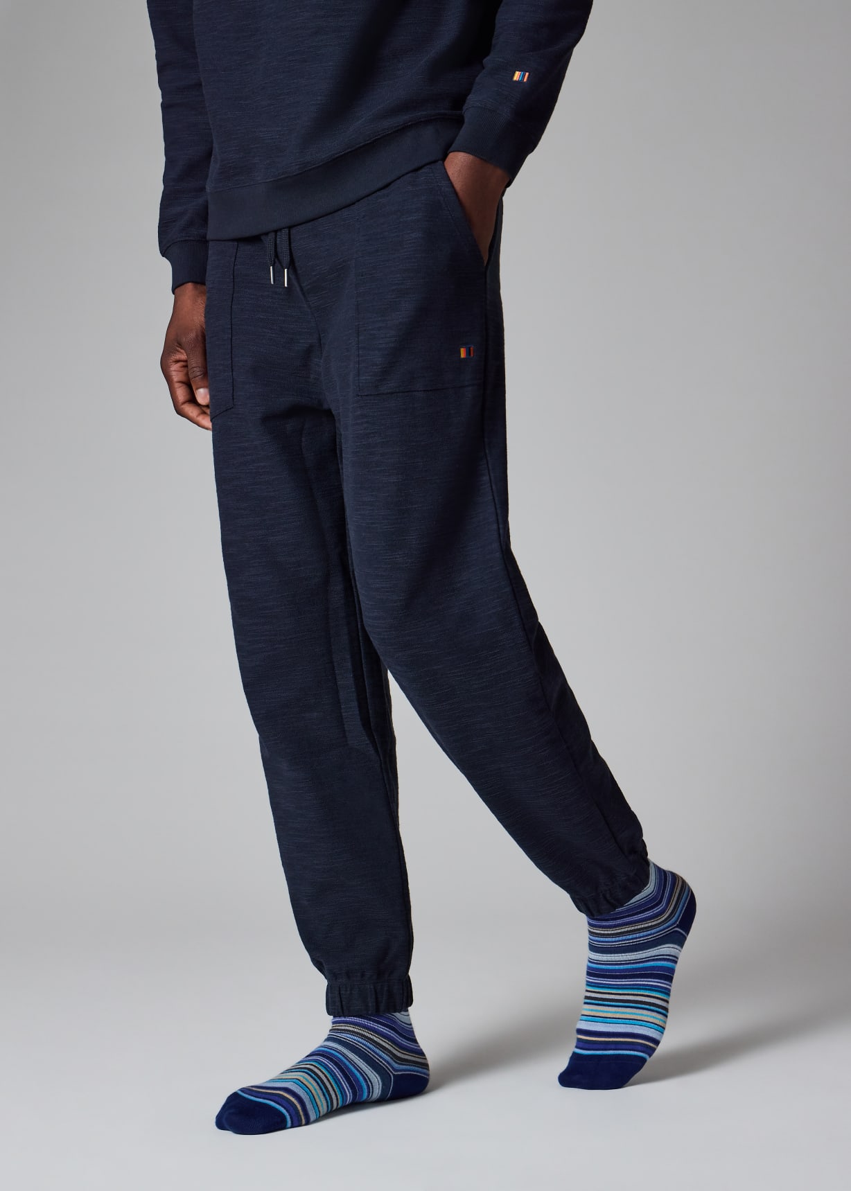 Navy Blue Cotton-Blend Lounge Pants