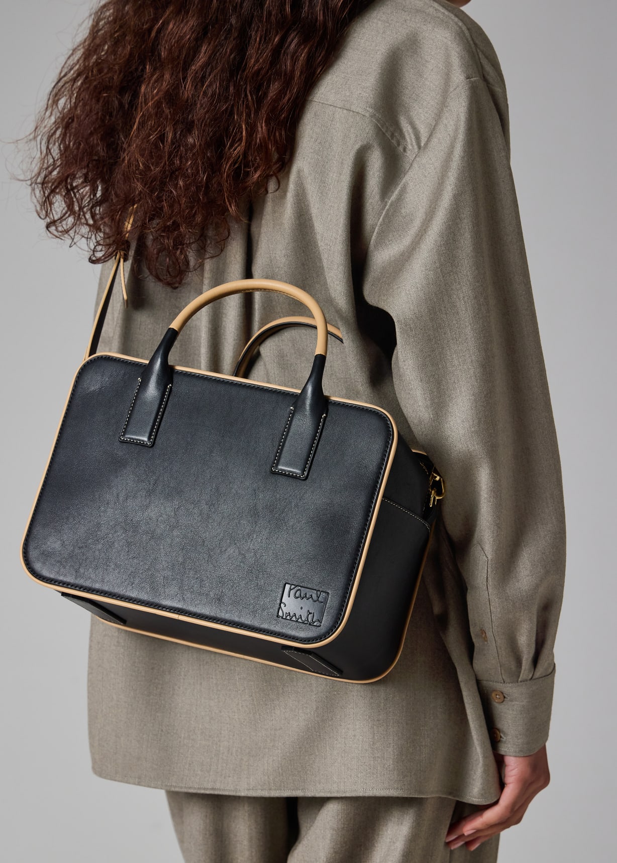 Women's Black Leather Top Handle Bag