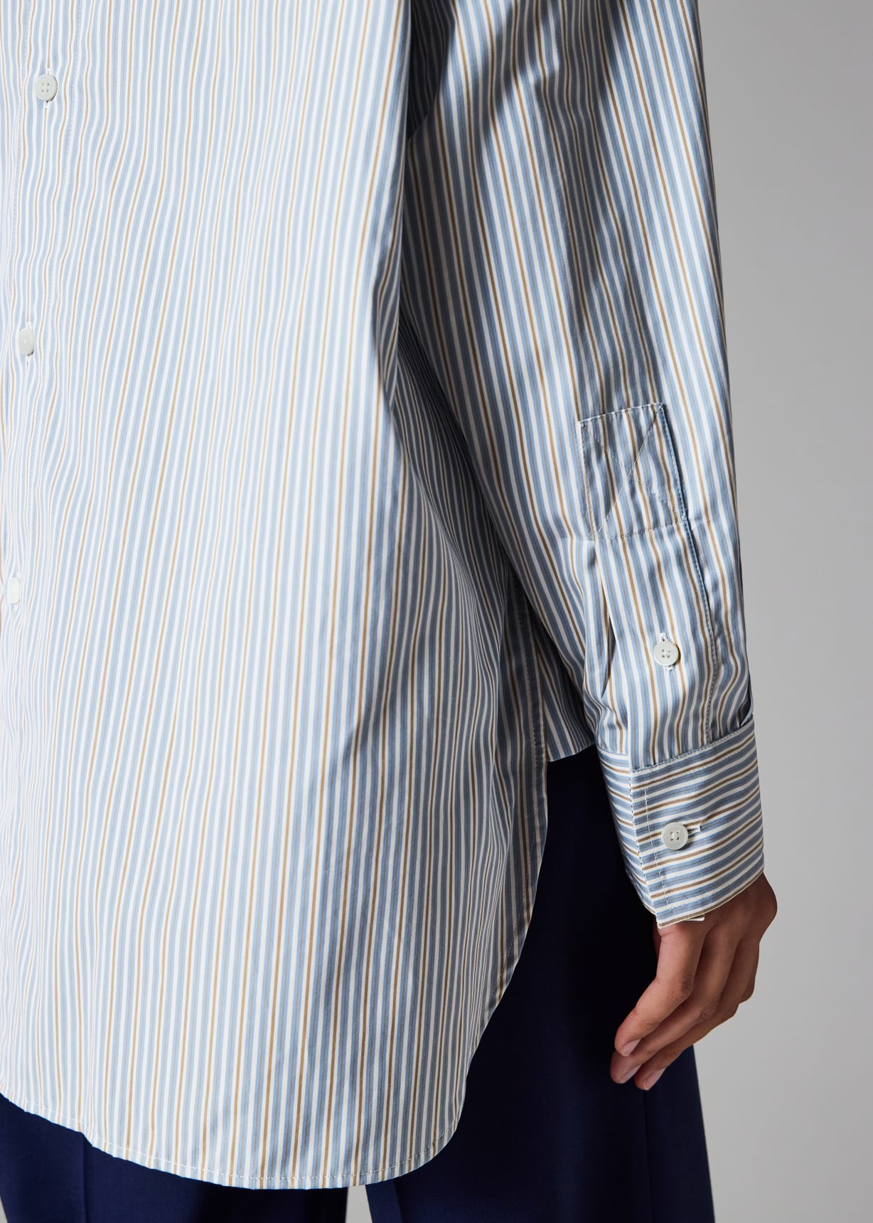 Women's Blue Striped Longline Shirt