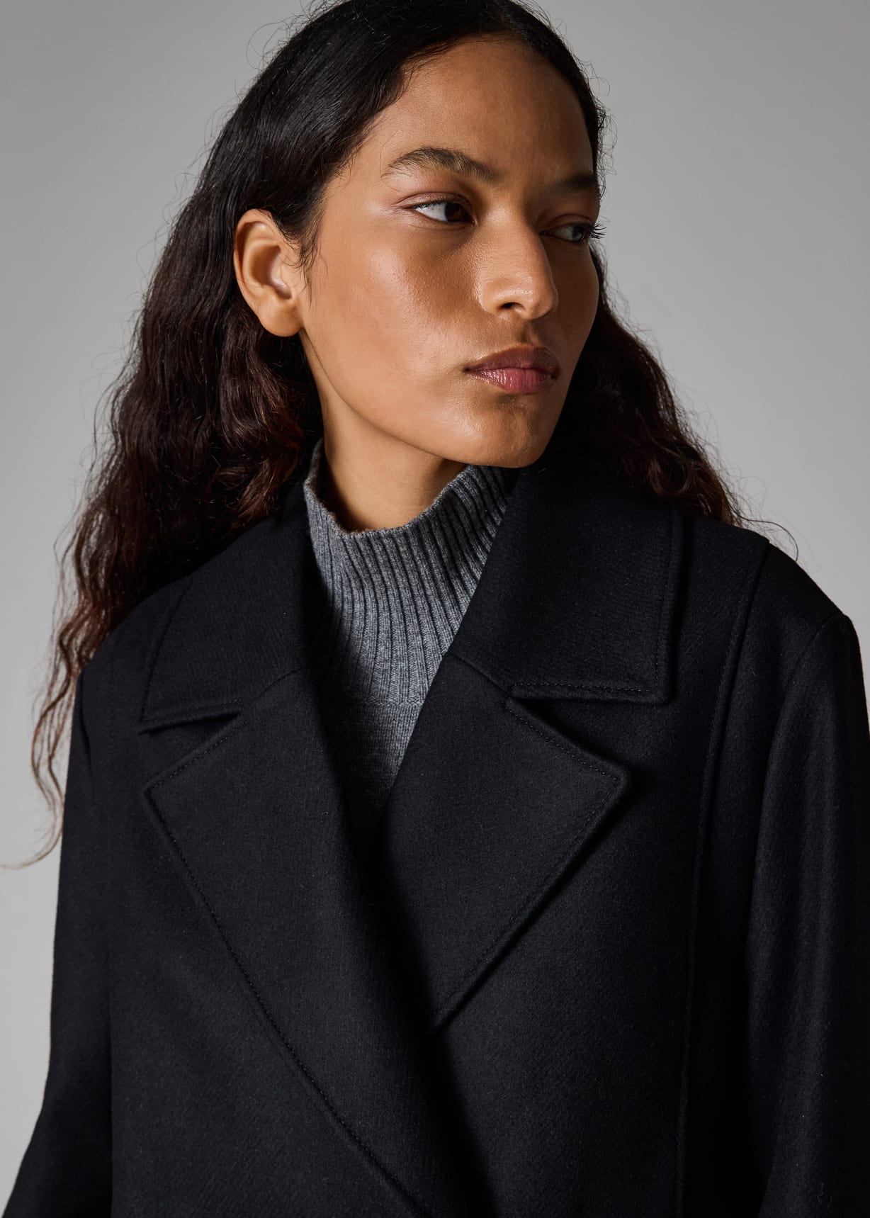 Women's Black Wool-Cashmere Blend Short Pea Coat