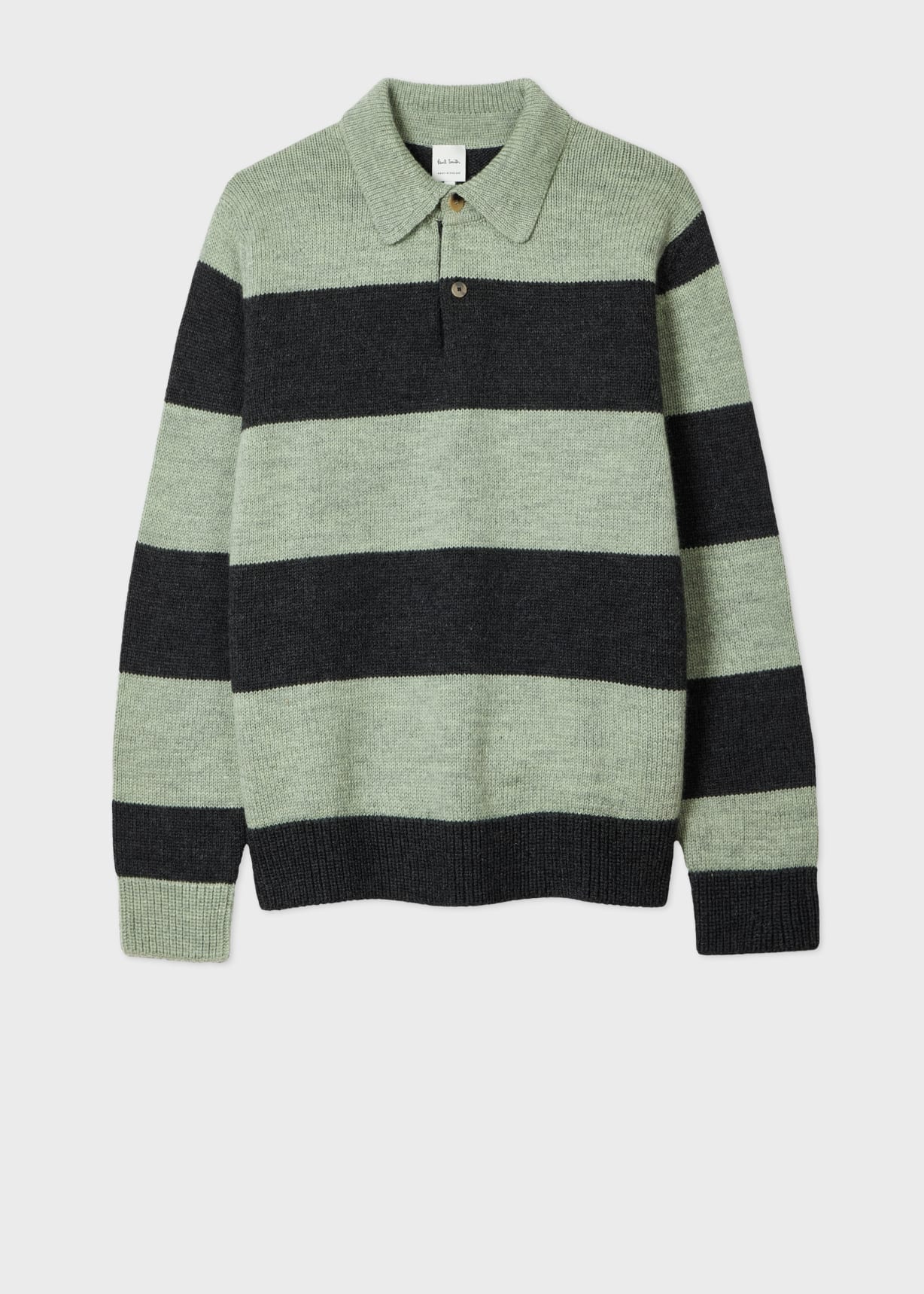 Men's Green and Charcoal Block Stripe Polo Sweater