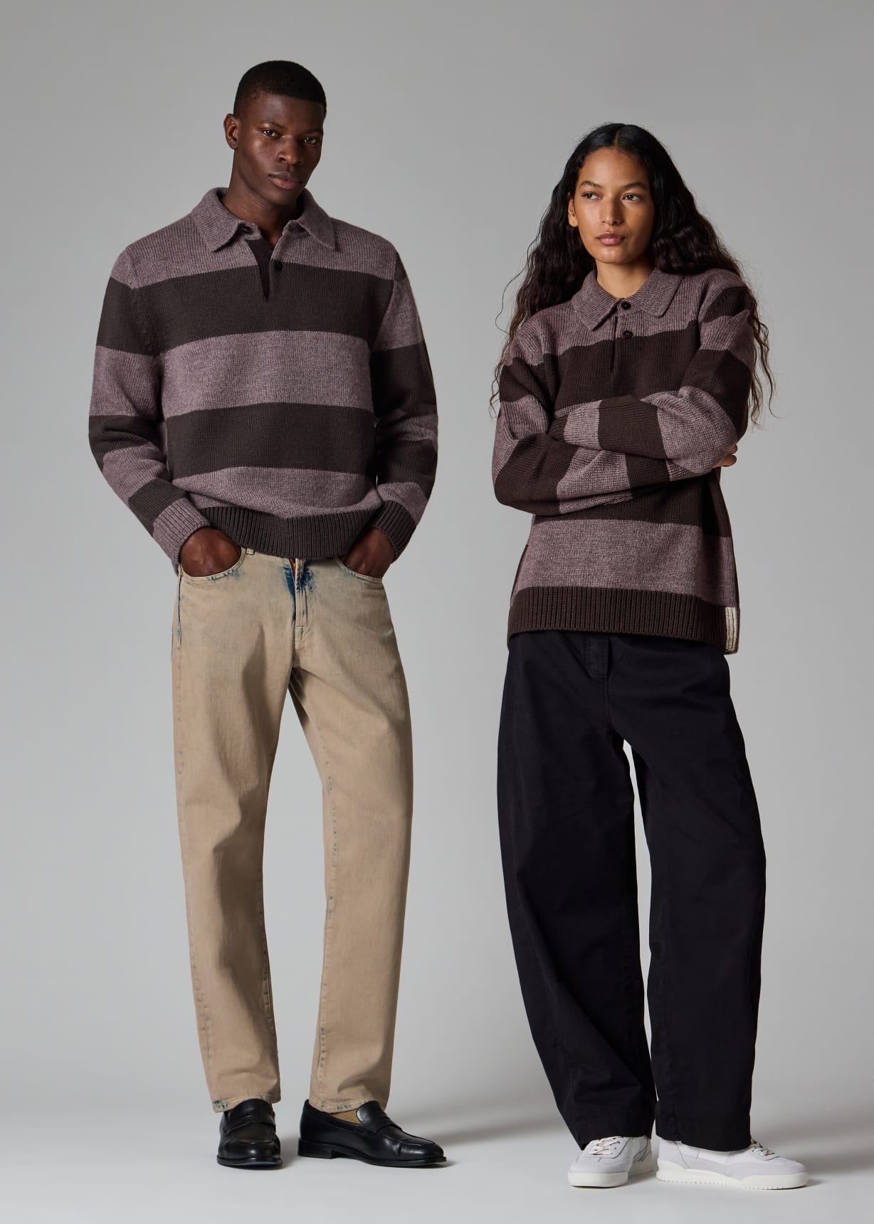 Men's Mauve Block Stripe Knitted Polo Sweater