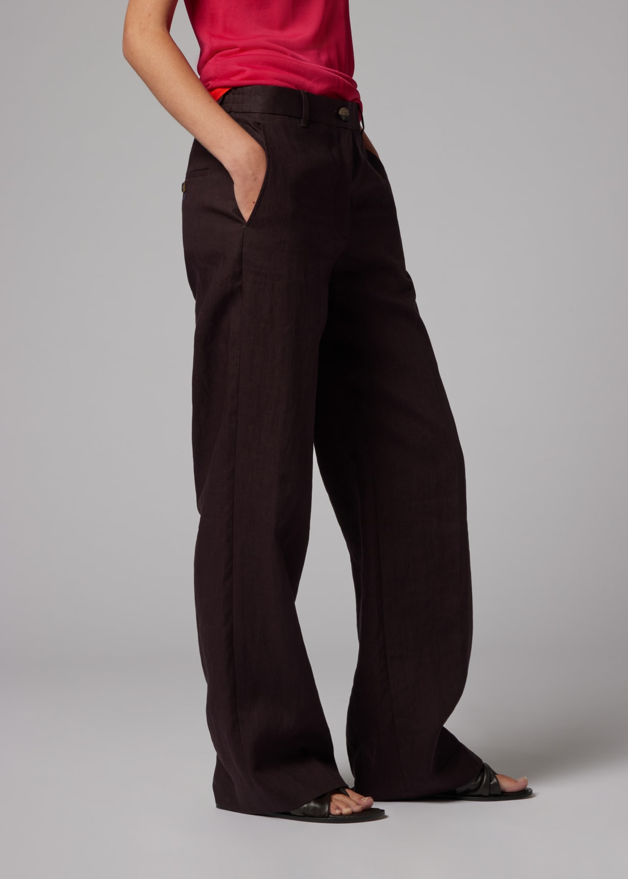 Women's Aubergine Linen Wide-Leg Trousers Paul Smith